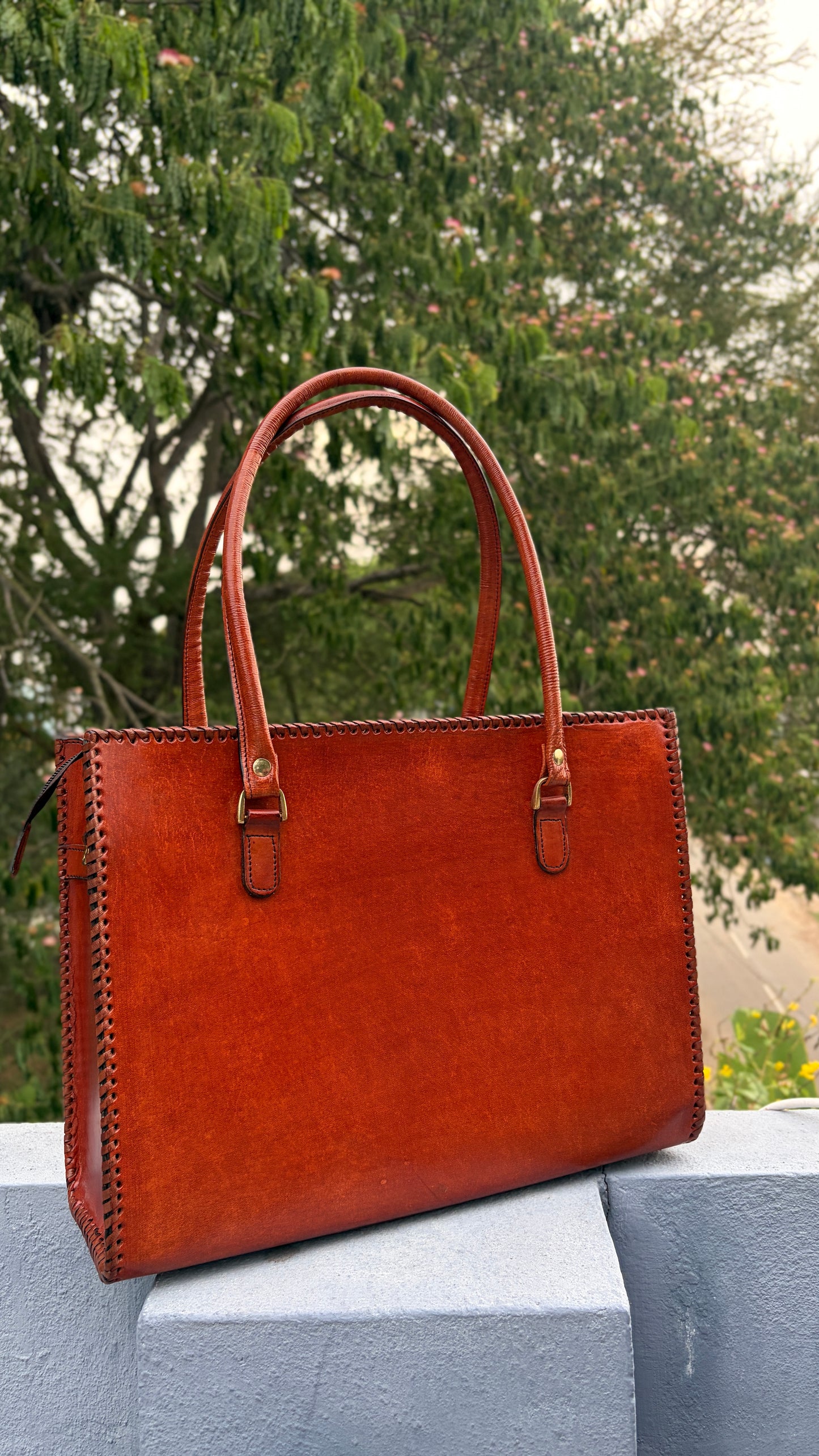 Zygma 14-Inch Leather Laptop Bag for Women | Handmade Tote-Tan