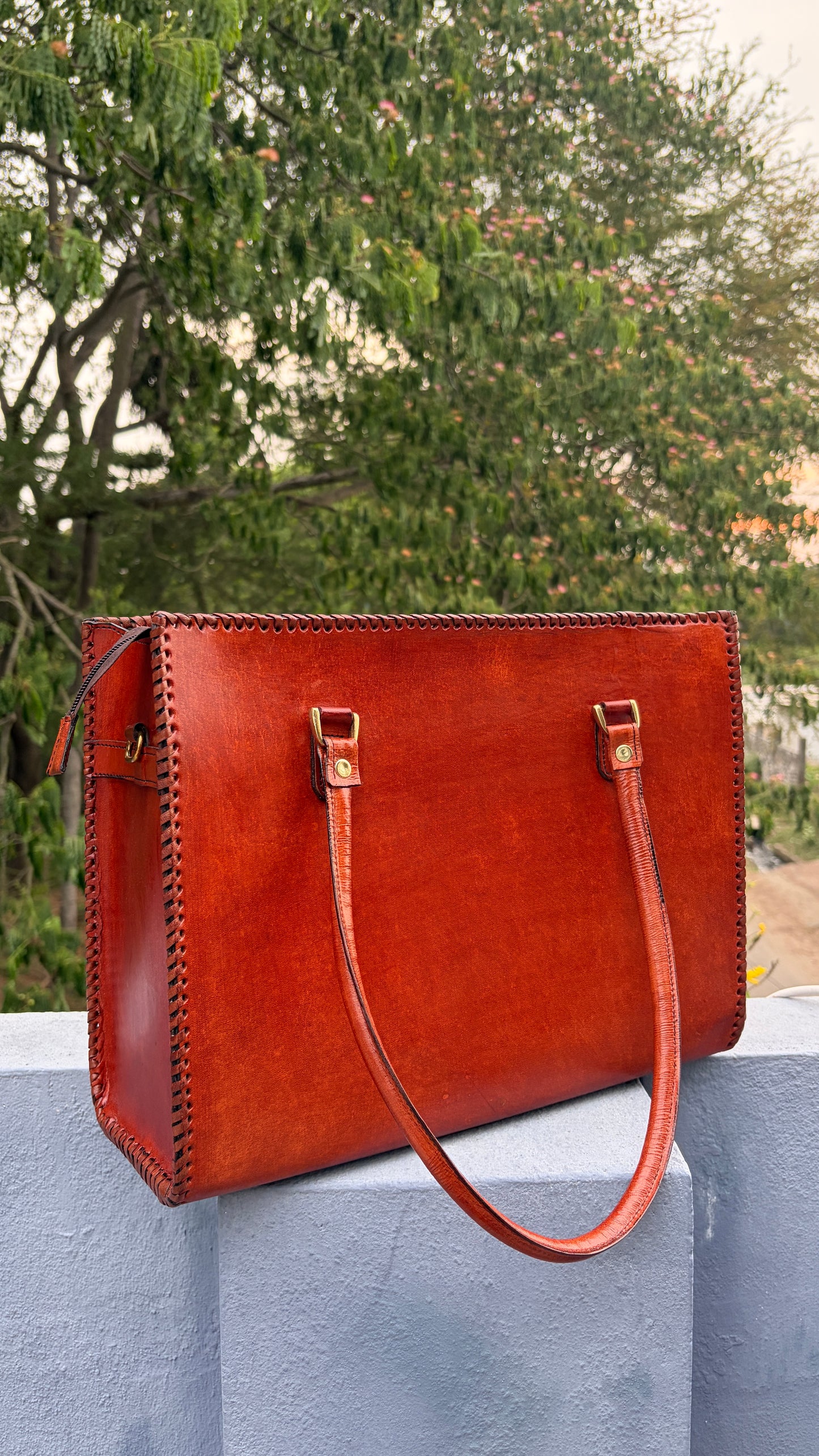 Zygma 14-Inch Leather Laptop Bag for Women | Handmade Tote-Tan