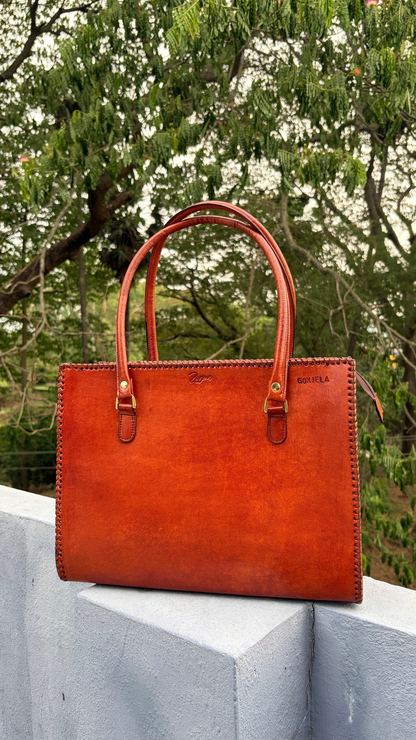 Zygma 14-Inch Leather Laptop Bag for Women | Handmade Tote-Tan