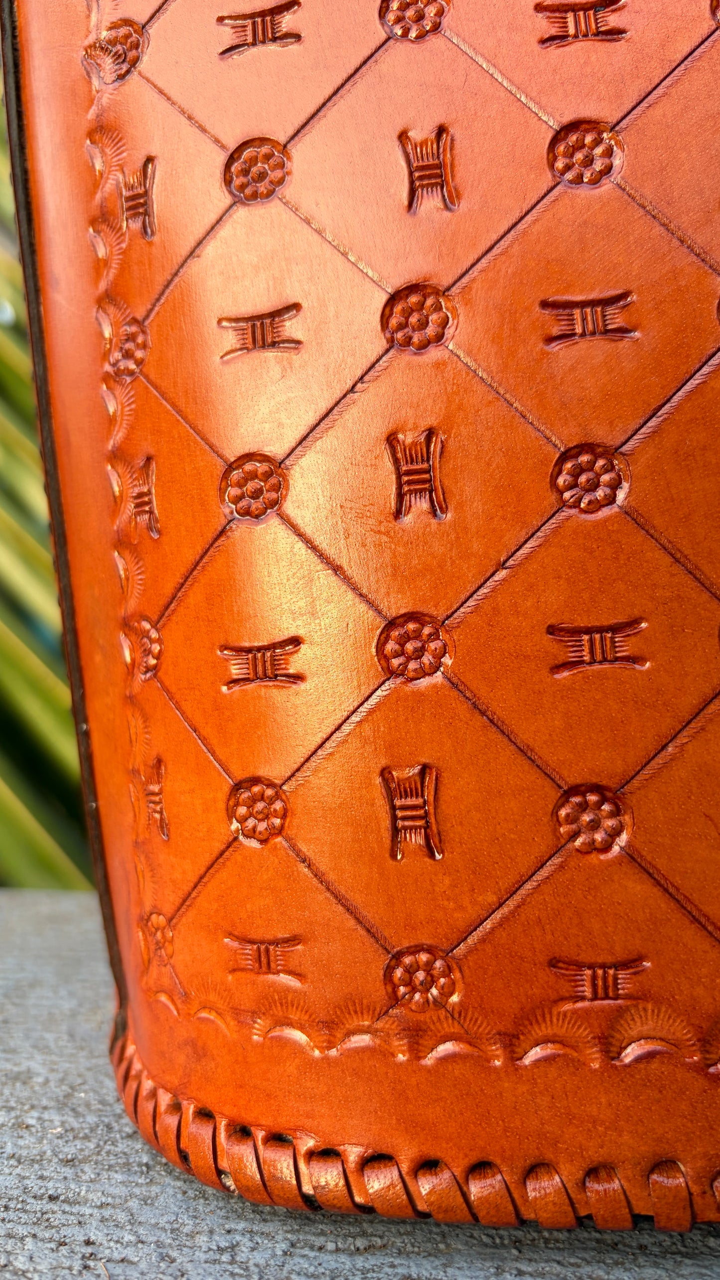Zygma Embossed Tan Basket Tote — Genuine Leather