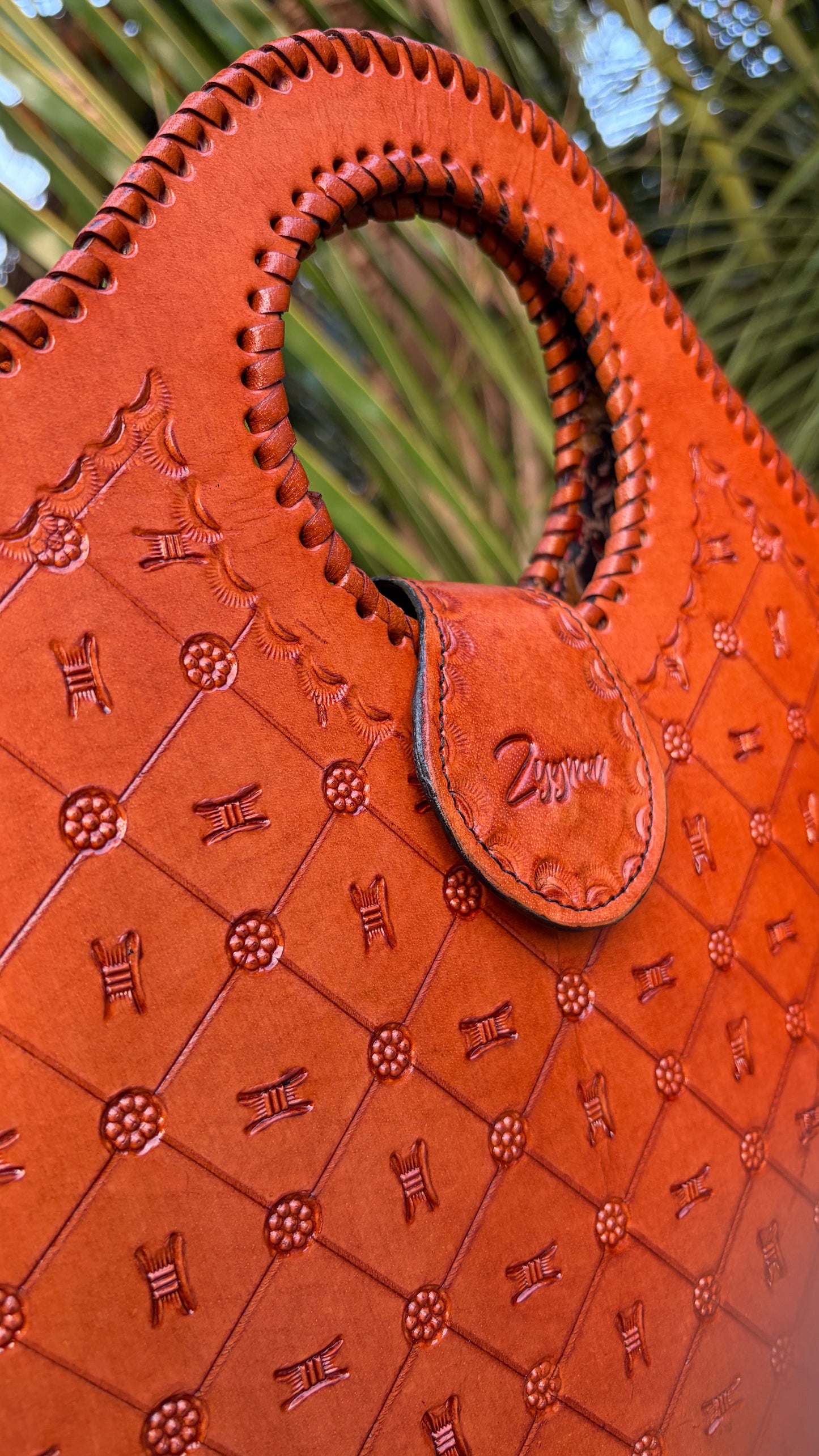 Zygma Embossed Tan Basket Tote — Genuine Leather