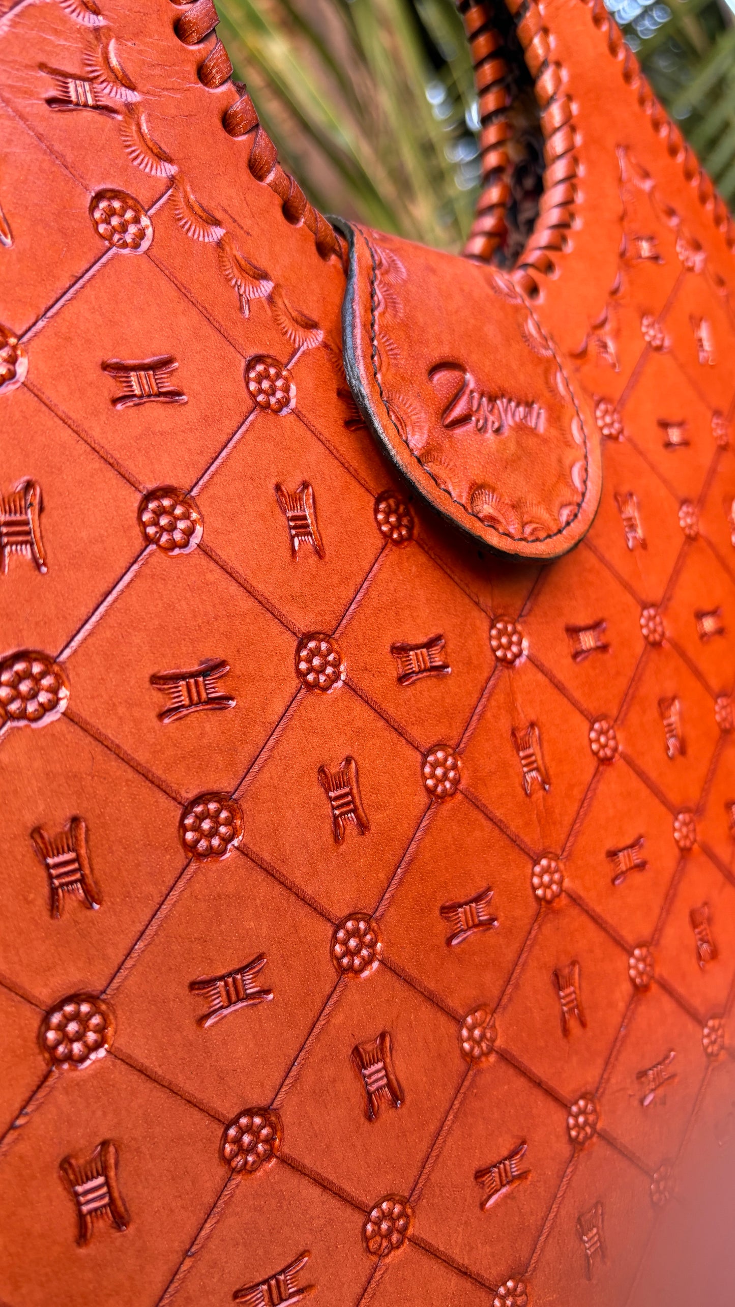 Zygma Embossed Tan Basket Tote — Genuine Leather