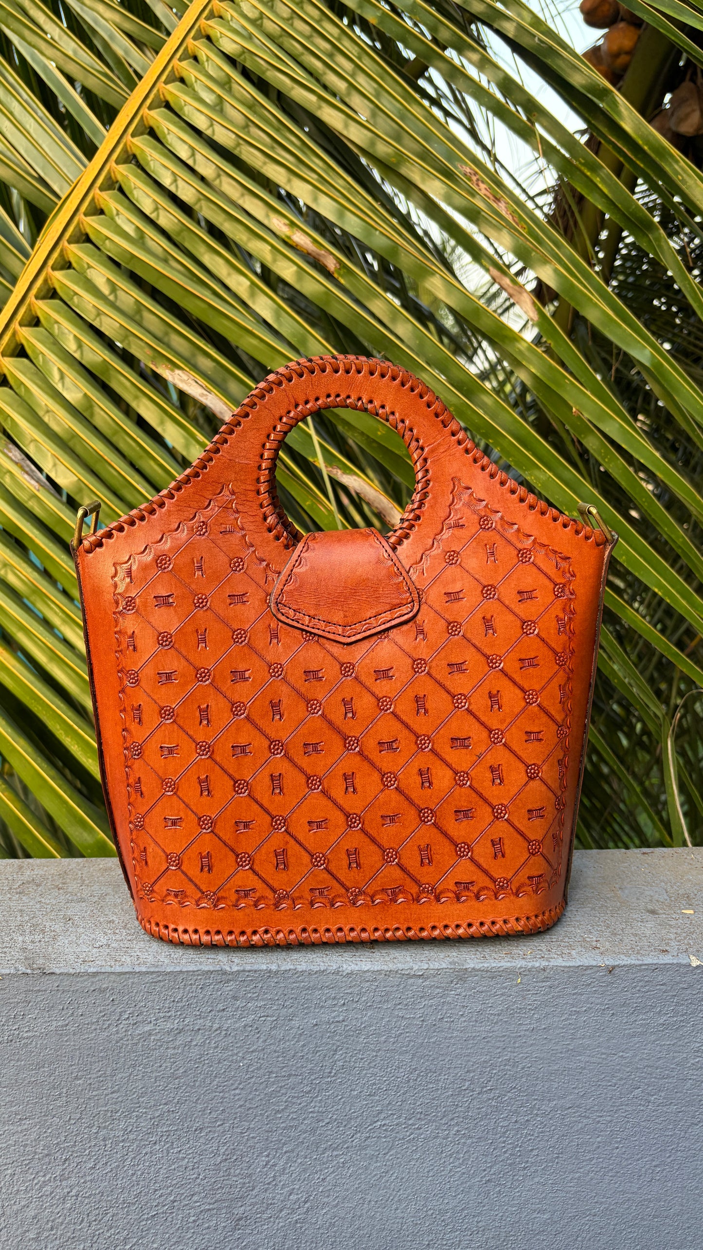 Zygma Embossed Tan Basket Tote — Genuine Leather