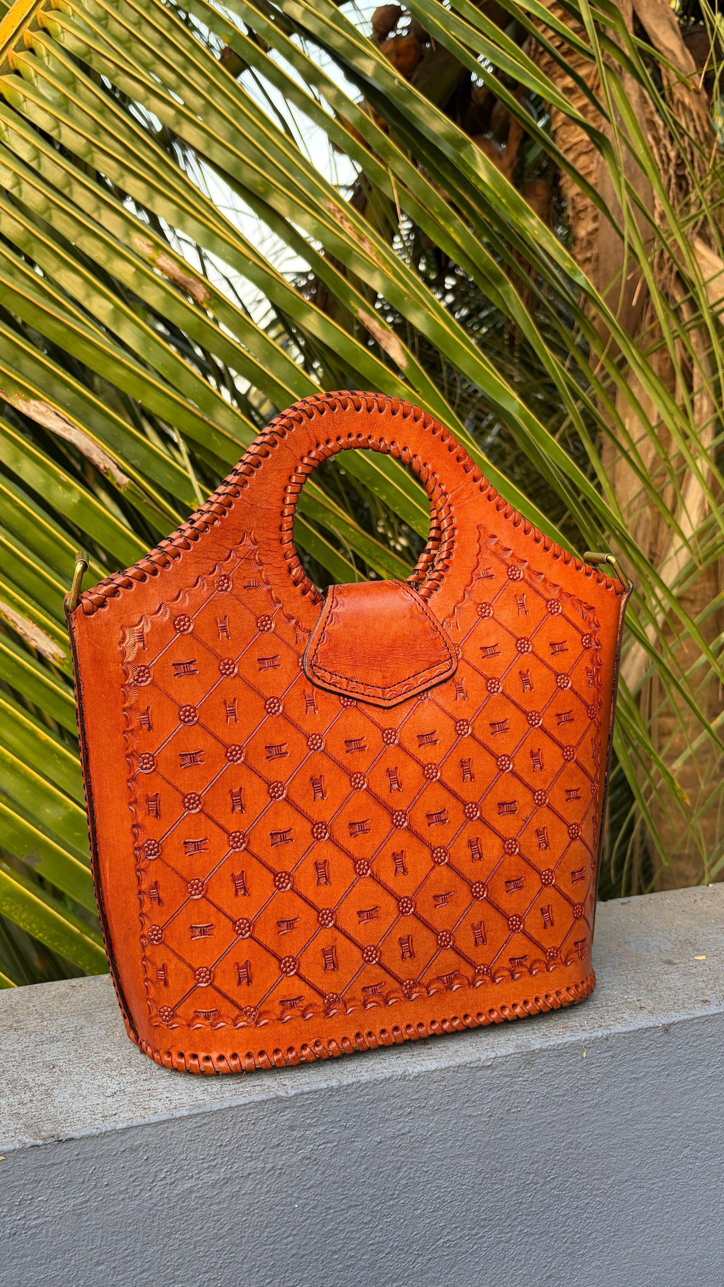 Zygma Embossed Tan Basket Tote — Genuine Leather