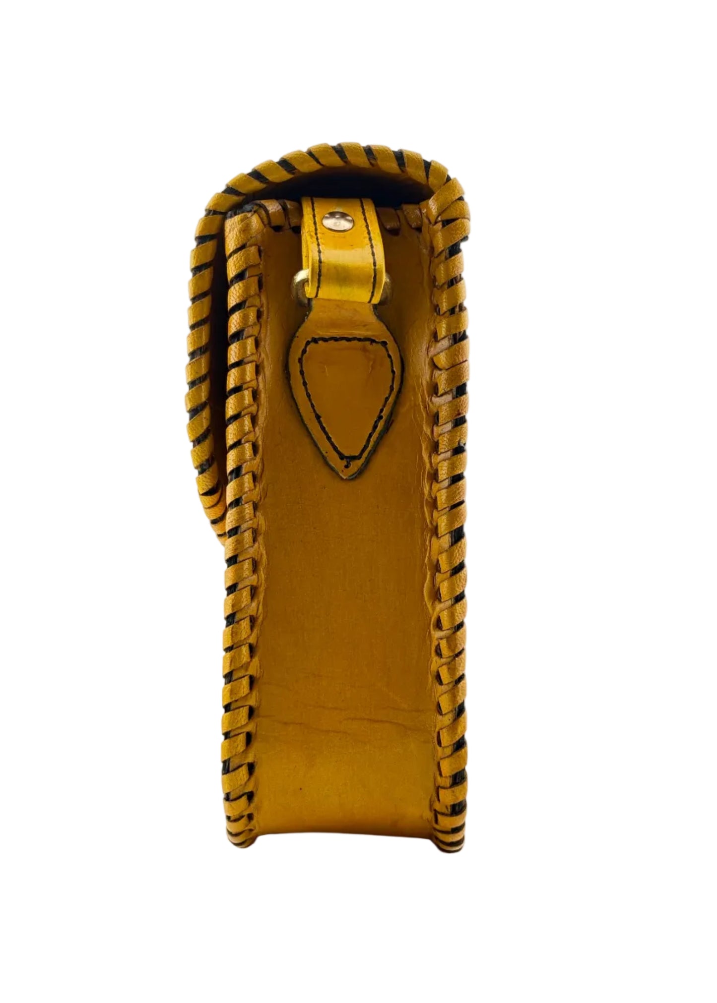 ZYGMA Handmade Genuine Leather Sling Crossbody Bag for Women | Mustard Yellow | Embossed Floral Pattern with Whipstitch Edge & Twist Lock