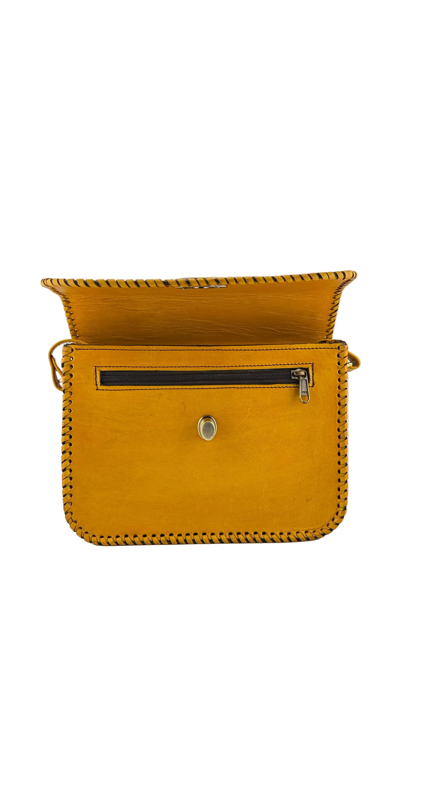 ZYGMA Handmade Genuine Leather Sling Crossbody Bag for Women | Mustard Yellow | Embossed Floral Pattern with Whipstitch Edge & Twist Lock