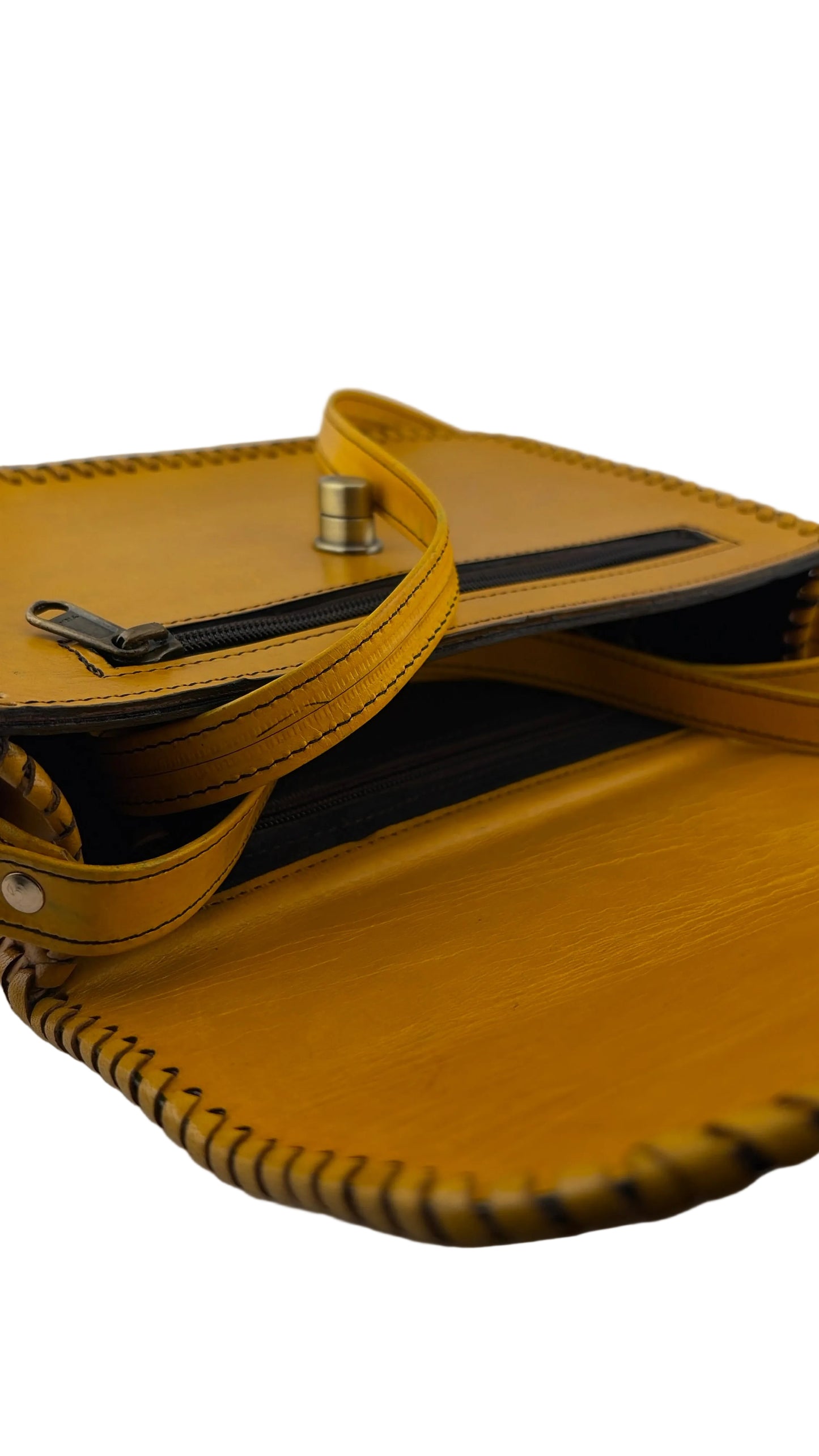 ZYGMA Handmade Genuine Leather Sling Crossbody Bag for Women | Mustard Yellow | Embossed Floral Pattern with Whipstitch Edge & Twist Lock