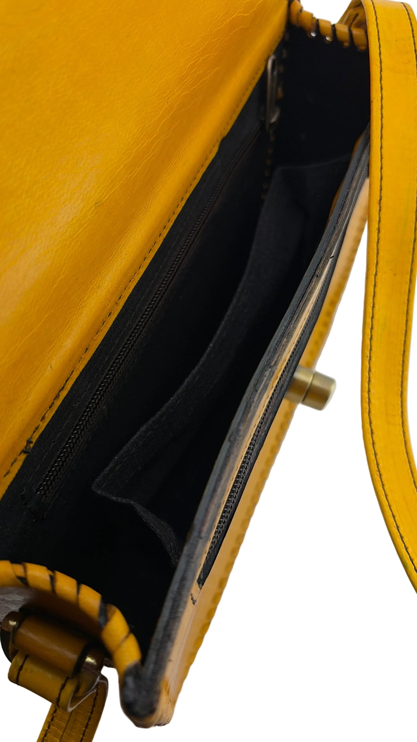 ZYGMA Handmade Genuine Leather Sling Crossbody Bag for Women | Mustard Yellow | Embossed Floral Pattern with Whipstitch Edge & Twist Lock