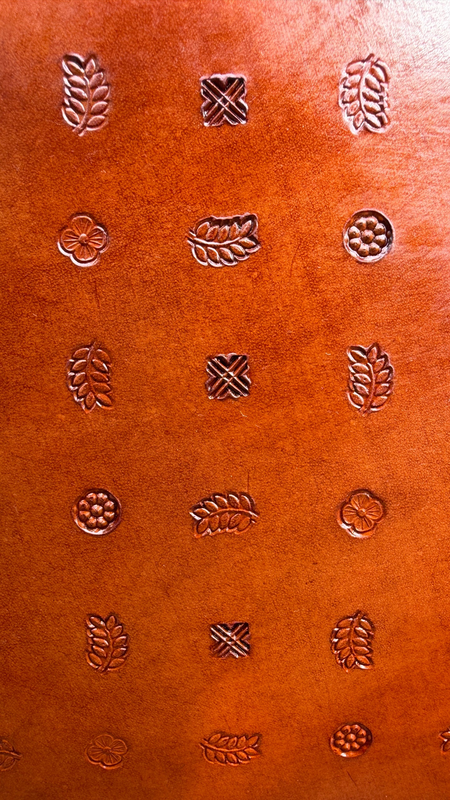 ZYGMA 14-Inch Handmade Genuine Leather Laptop Bag for Women | Tan Brown | Botanical Motif Hand-Stamped Design | Office Tote with Whipstitch Edge
