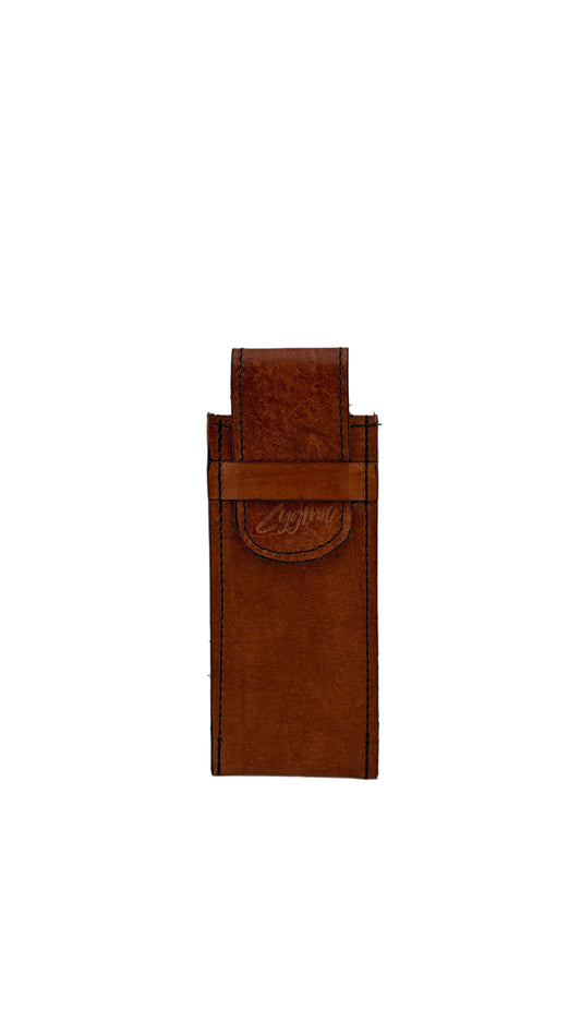 ZYGMA Handmade Genuine Leather Pen Holder | Pencil Pouch with Fabric Lining | Tan Brown & Burgundy | Desk & Bag Accessory