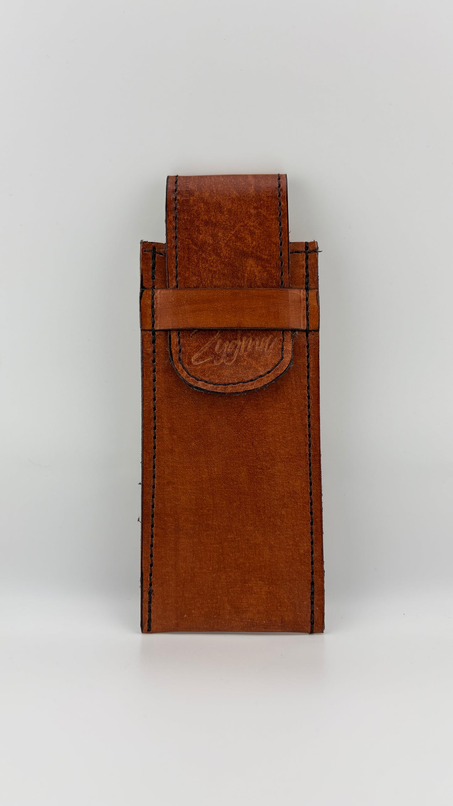 ZYGMA Handmade Genuine Leather Pen Holder | Pencil Pouch with Fabric Lining | Tan Brown & Burgundy | Desk & Bag Accessory