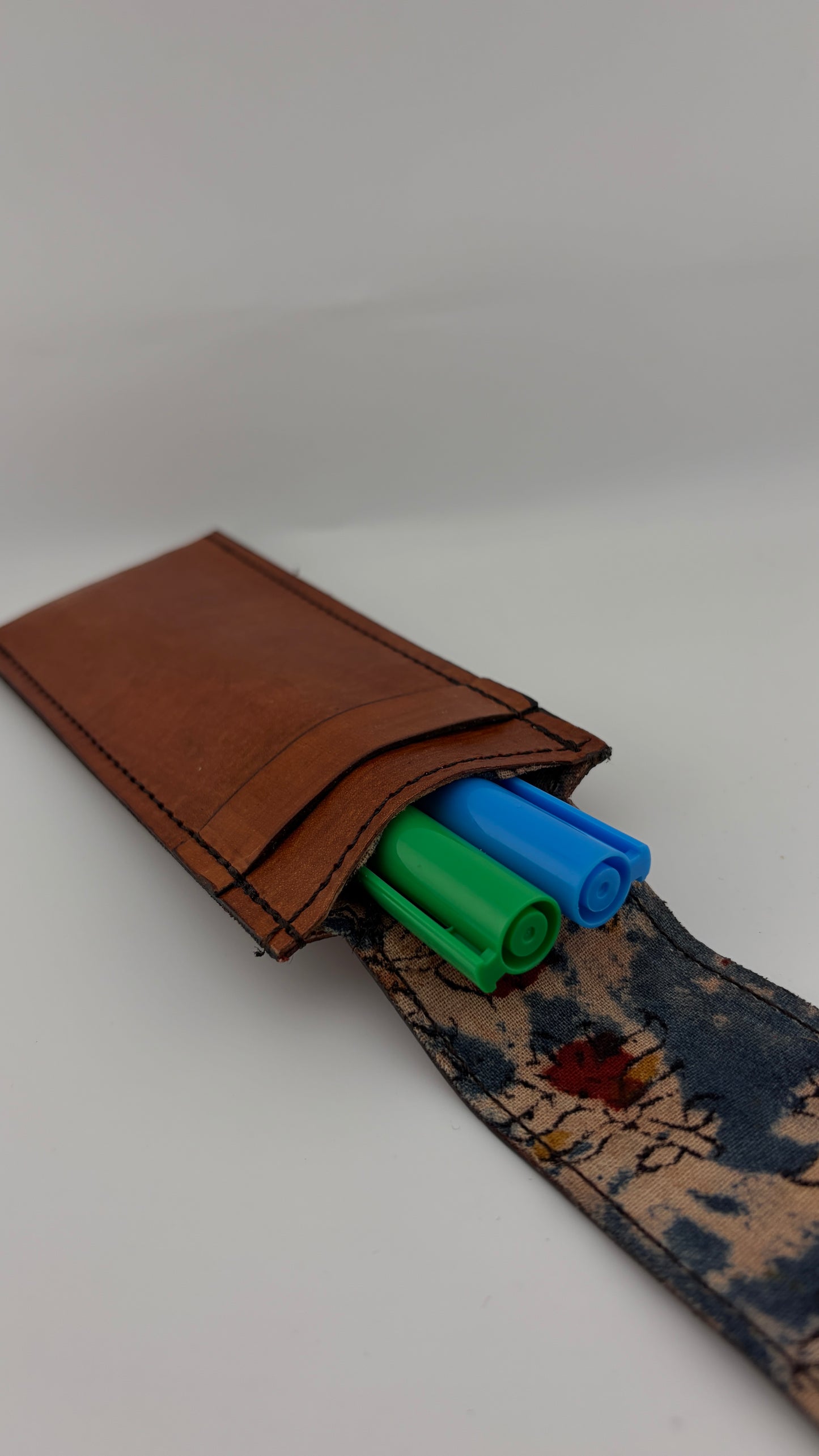 ZYGMA Handmade Genuine Leather Pen Holder | Pencil Pouch with Fabric Lining | Tan Brown & Burgundy | Desk & Bag Accessory
