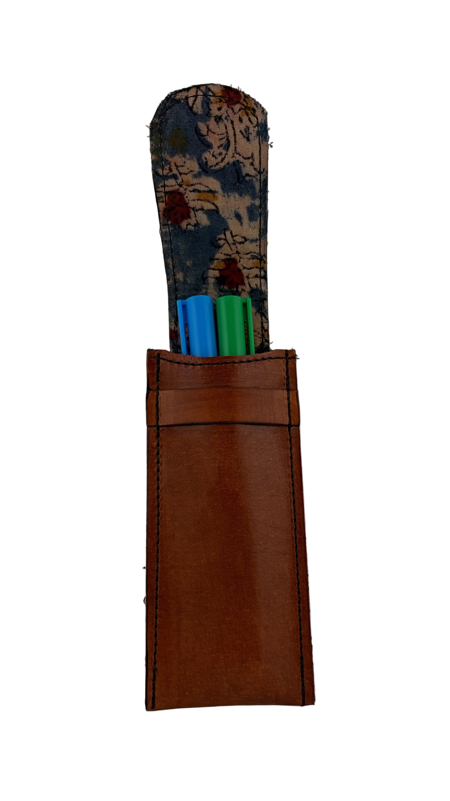ZYGMA Handmade Genuine Leather Pen Holder | Pencil Pouch with Fabric Lining | Tan Brown & Burgundy | Desk & Bag Accessory