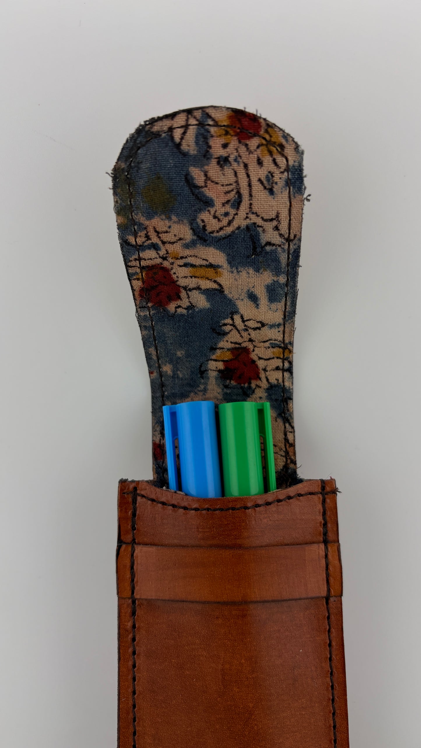 ZYGMA Handmade Genuine Leather Pen Holder | Pencil Pouch with Fabric Lining | Tan Brown & Burgundy | Desk & Bag Accessory