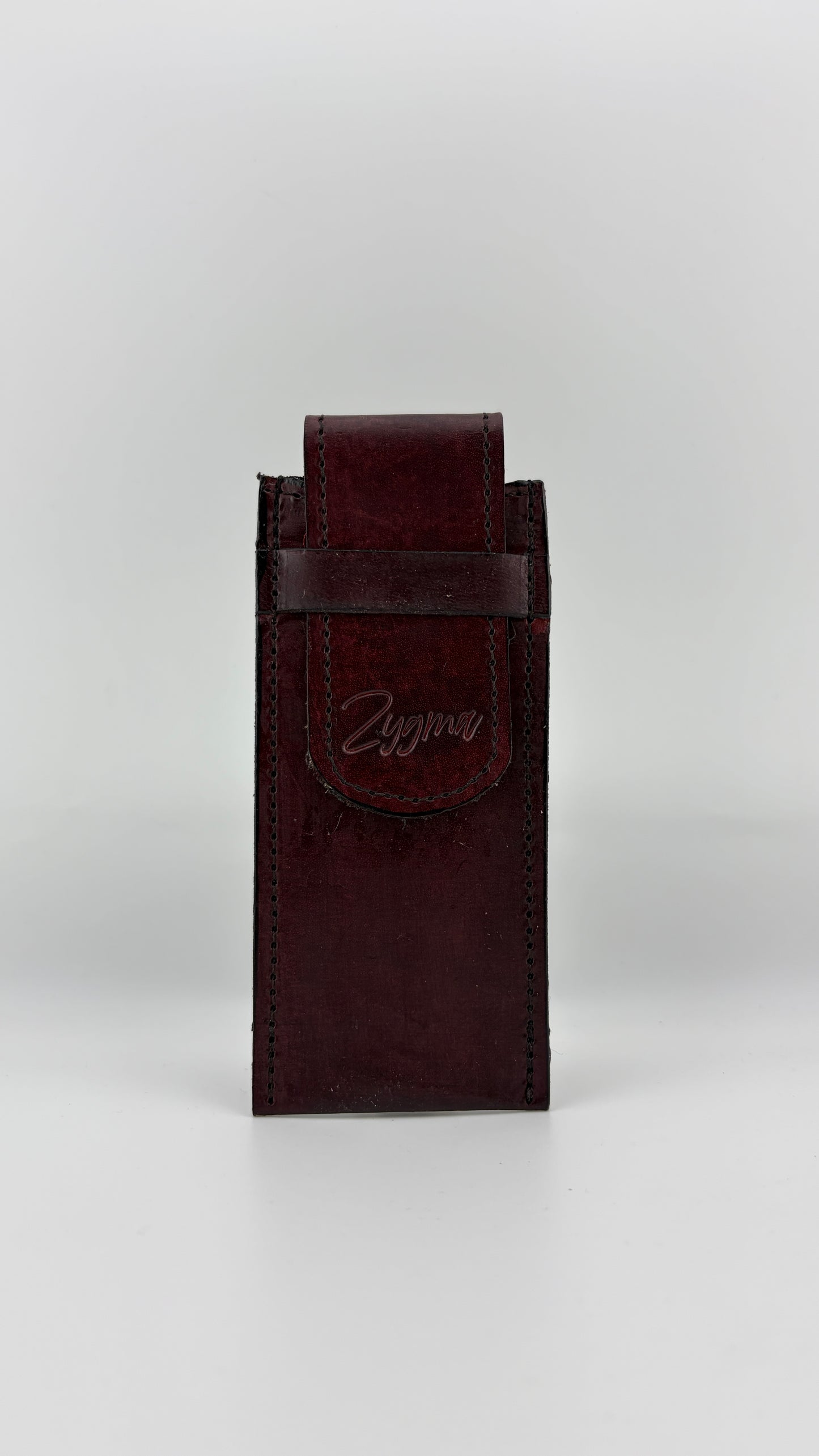 ZYGMA Handmade Genuine Leather Pen Holder | Pencil Pouch with Fabric Lining | Tan Brown & Burgundy | Desk & Bag Accessory