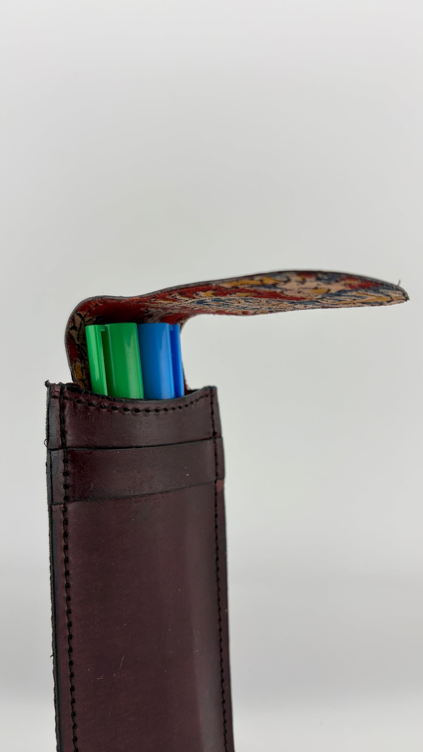ZYGMA Handmade Genuine Leather Pen Holder | Pencil Pouch with Fabric Lining | Tan Brown & Burgundy | Desk & Bag Accessory