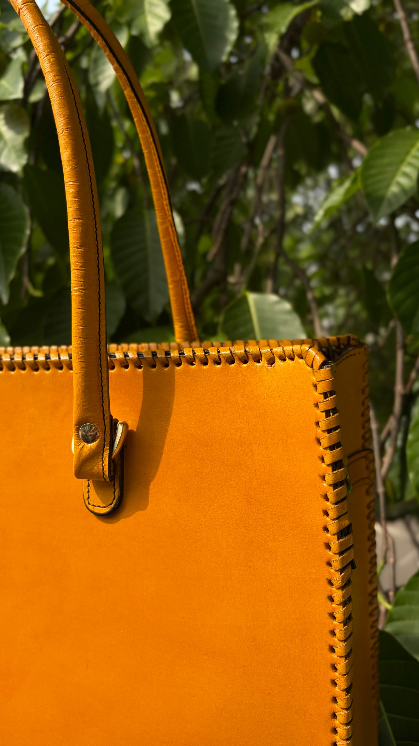 ZYGMA Handmade Genuine Leather Laptop Tote Bag for Women | Mustard Yellow | Clean Minimal Design | Whipstitch Edge | Office & College Bag