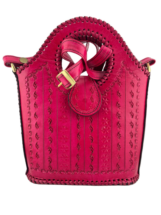 Zygma Handmade Genuine Leather Handbag for Women | Traditional Stamped Artisan Tote Bag – Pink