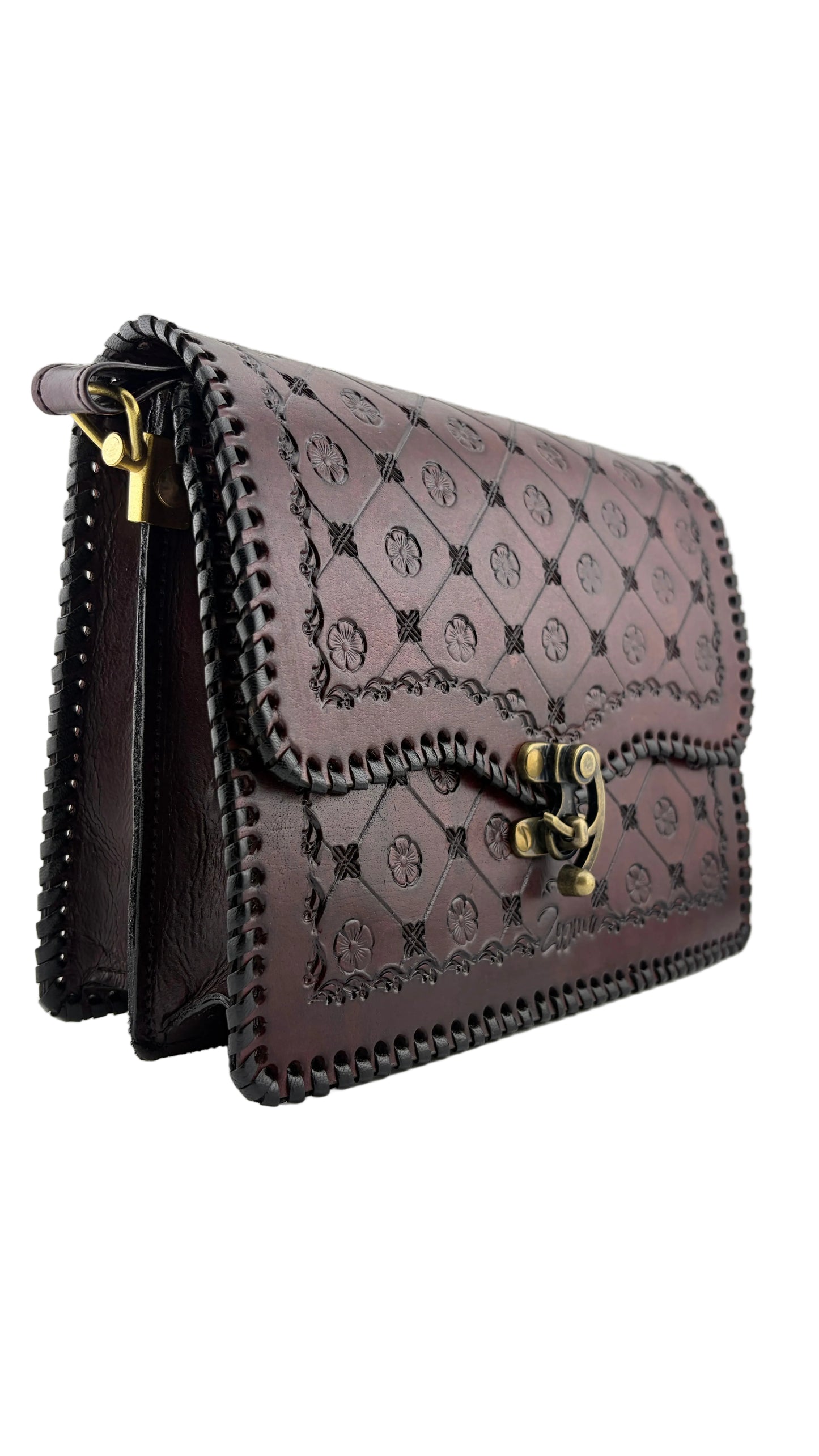 ZYGMA Embossed Leather Crossbody Sling Bag for Women-deep brown