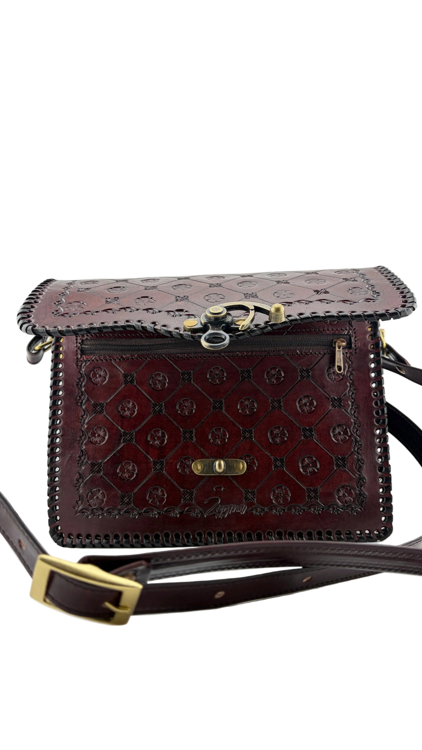ZYGMA Embossed Leather Crossbody Sling Bag for Women-deep brown