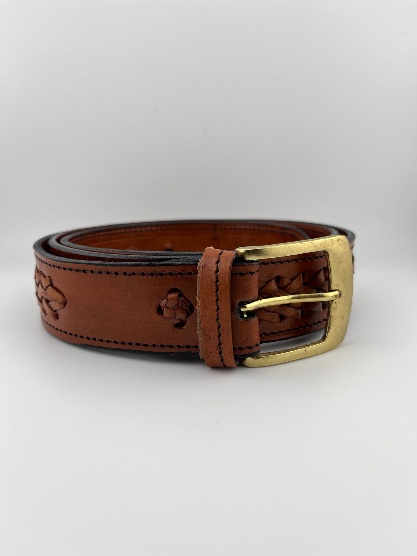 ZYGMA Handcrafted Genuine Leather Belt for Men | Hand Braided Center Braid with Antique Brass Buckle