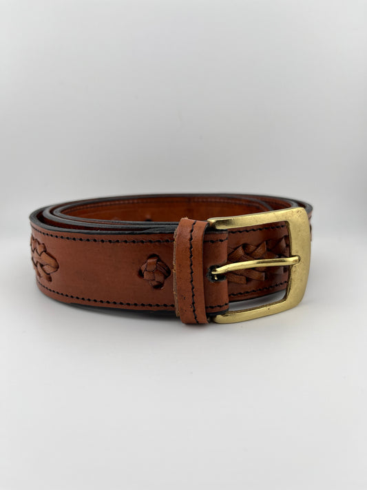 ZYGMA Handcrafted Genuine Leather Belt for Men | Hand Braided Center Braid with Antique Brass Buckle