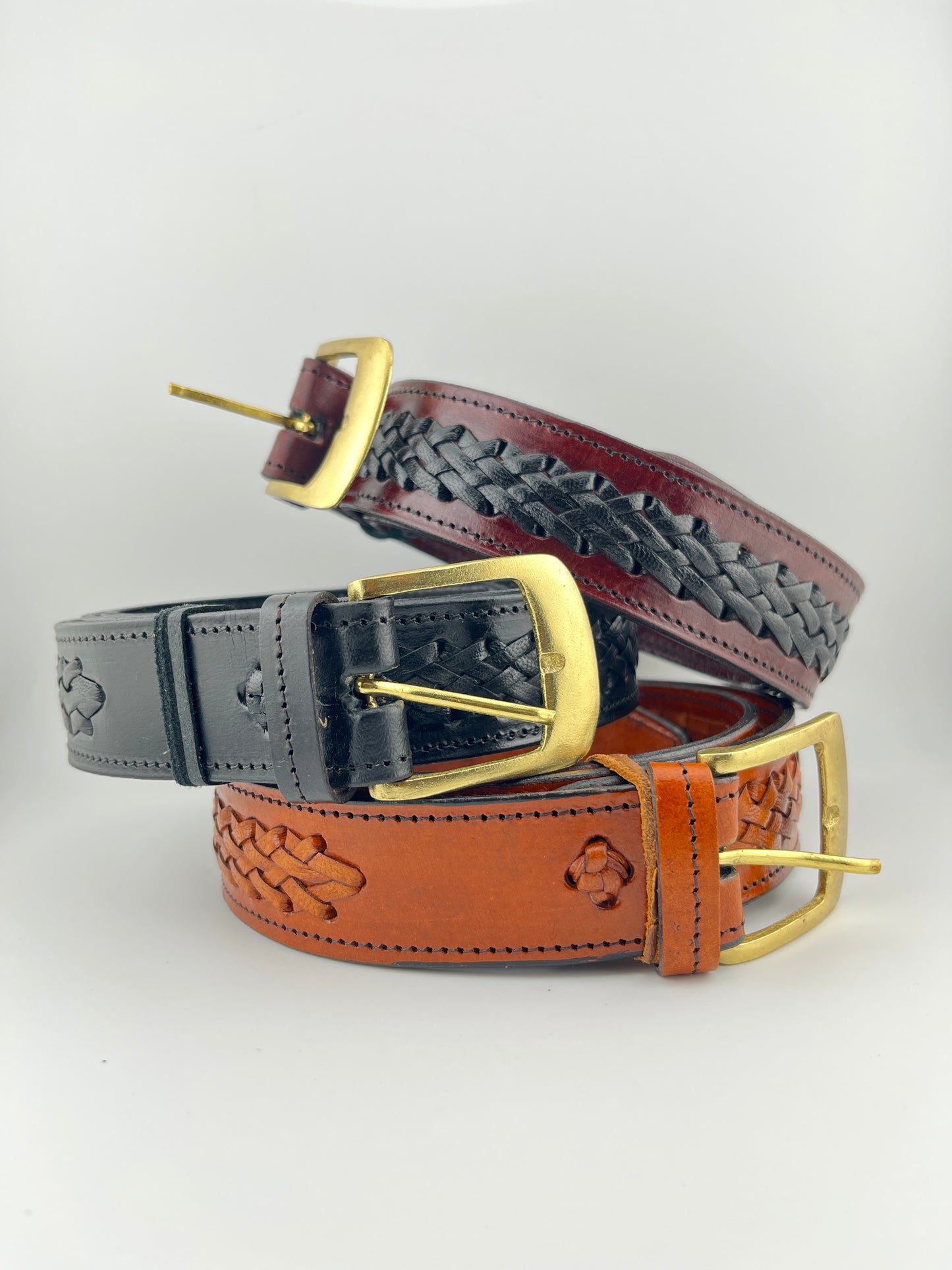 ZYGMA Handcrafted Genuine Leather Belt for Men | Hand Braided Center Braid with Antique Brass Buckle