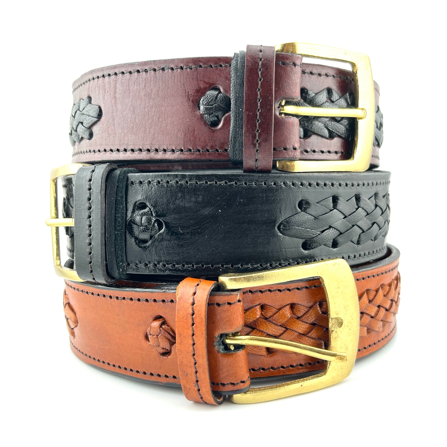 ZYGMA Handcrafted Genuine Leather Belt for Men | Hand Braided Center Braid with Antique Brass Buckle