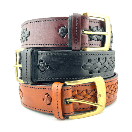 ZYGMA Handcrafted Genuine Leather Belt for Men | Hand Braided Center Braid with Antique Brass Buckle
