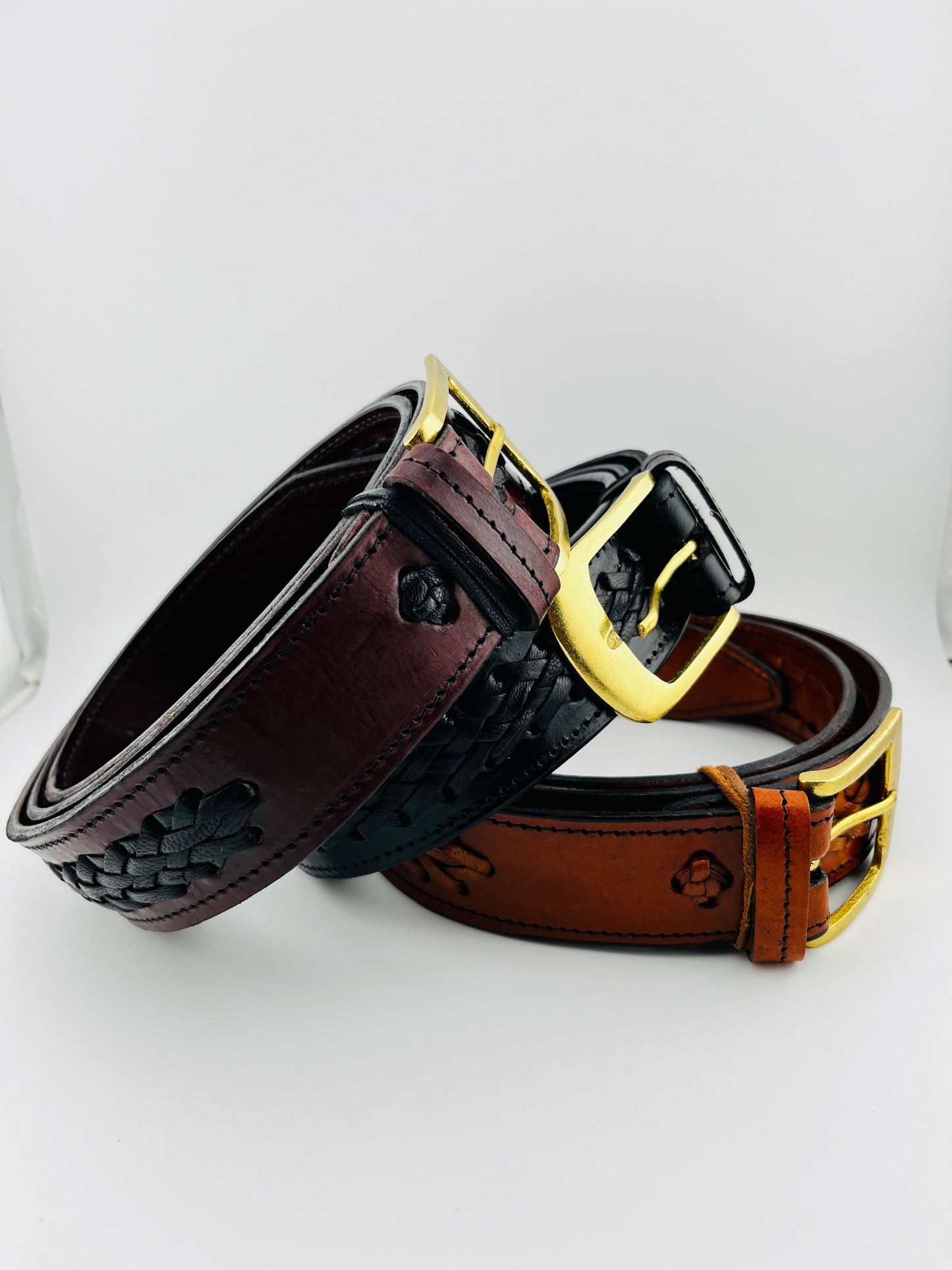ZYGMA Handcrafted Genuine Leather Belt for Men | Hand Braided Center Braid with Antique Brass Buckle