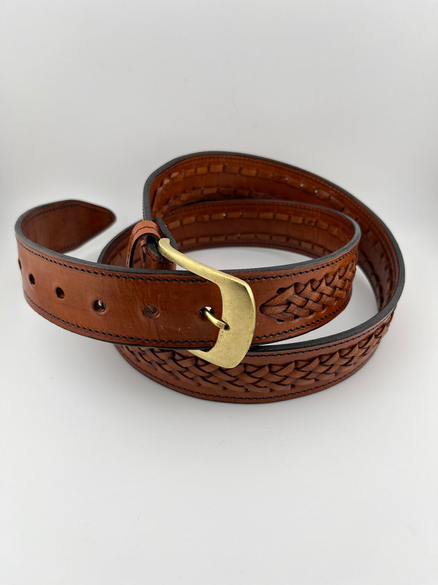ZYGMA Handcrafted Genuine Leather Belt for Men | Hand Braided Center Braid with Antique Brass Buckle