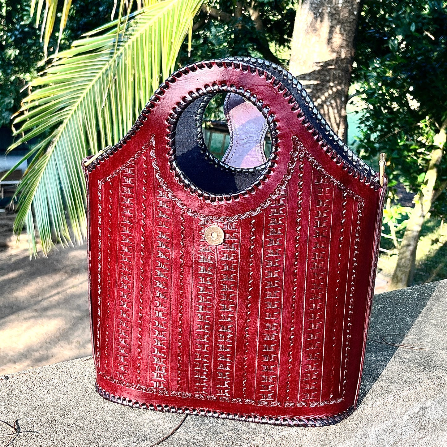 Zygma Handmade Genuine Leather Tote Sling Bag for Women – Deep Red Embossed Design