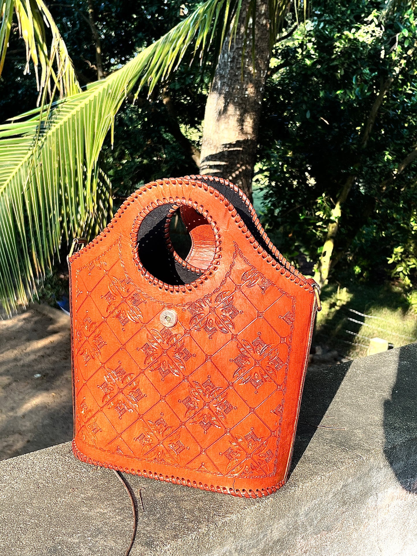 Zygma Handmade Genuine Leather Tote Sling Bag for Women – Deep Red Embossed Design