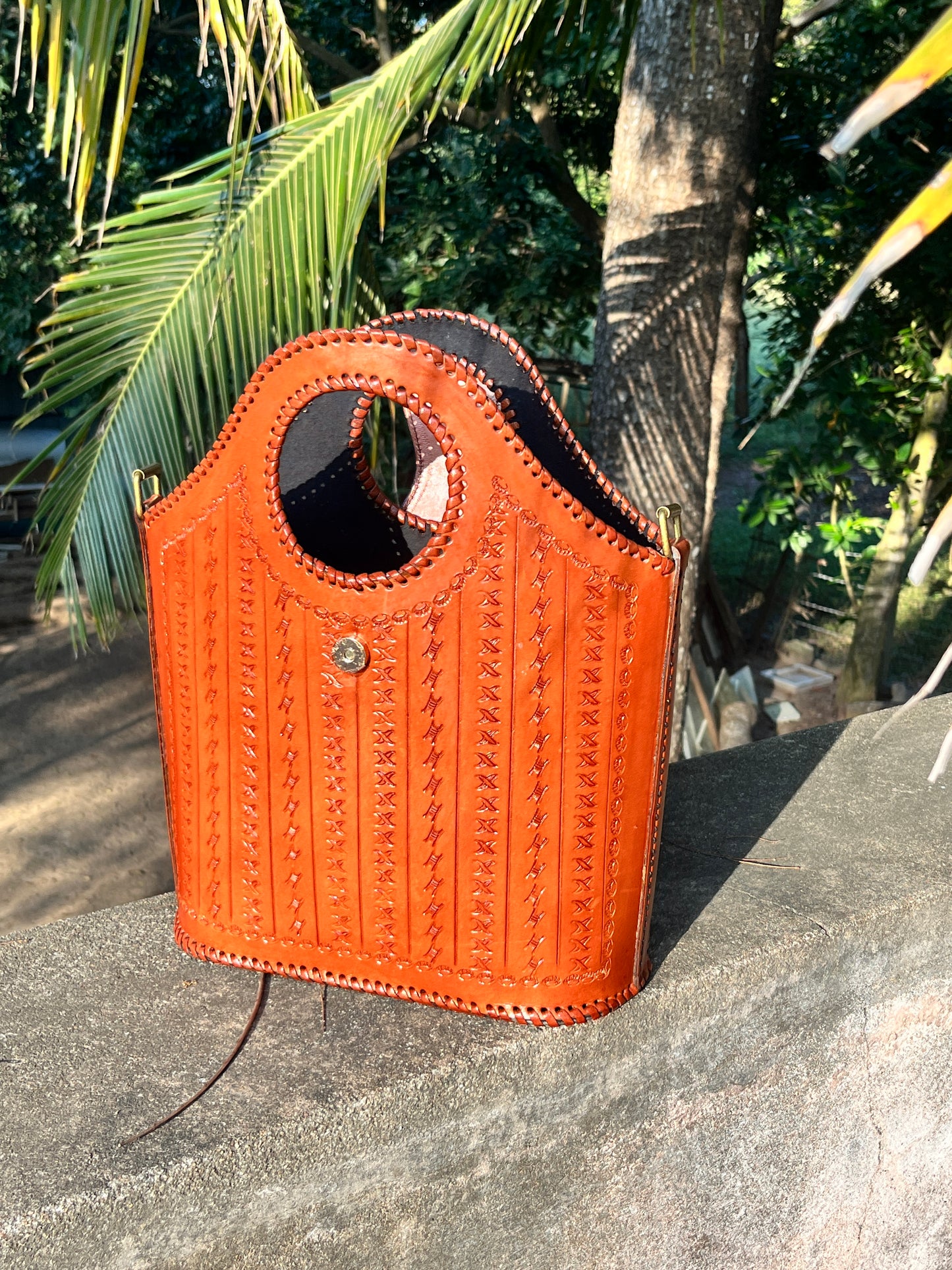 Zygma Handmade Genuine Leather Tote Sling Bag for Women – Deep Red Embossed Design