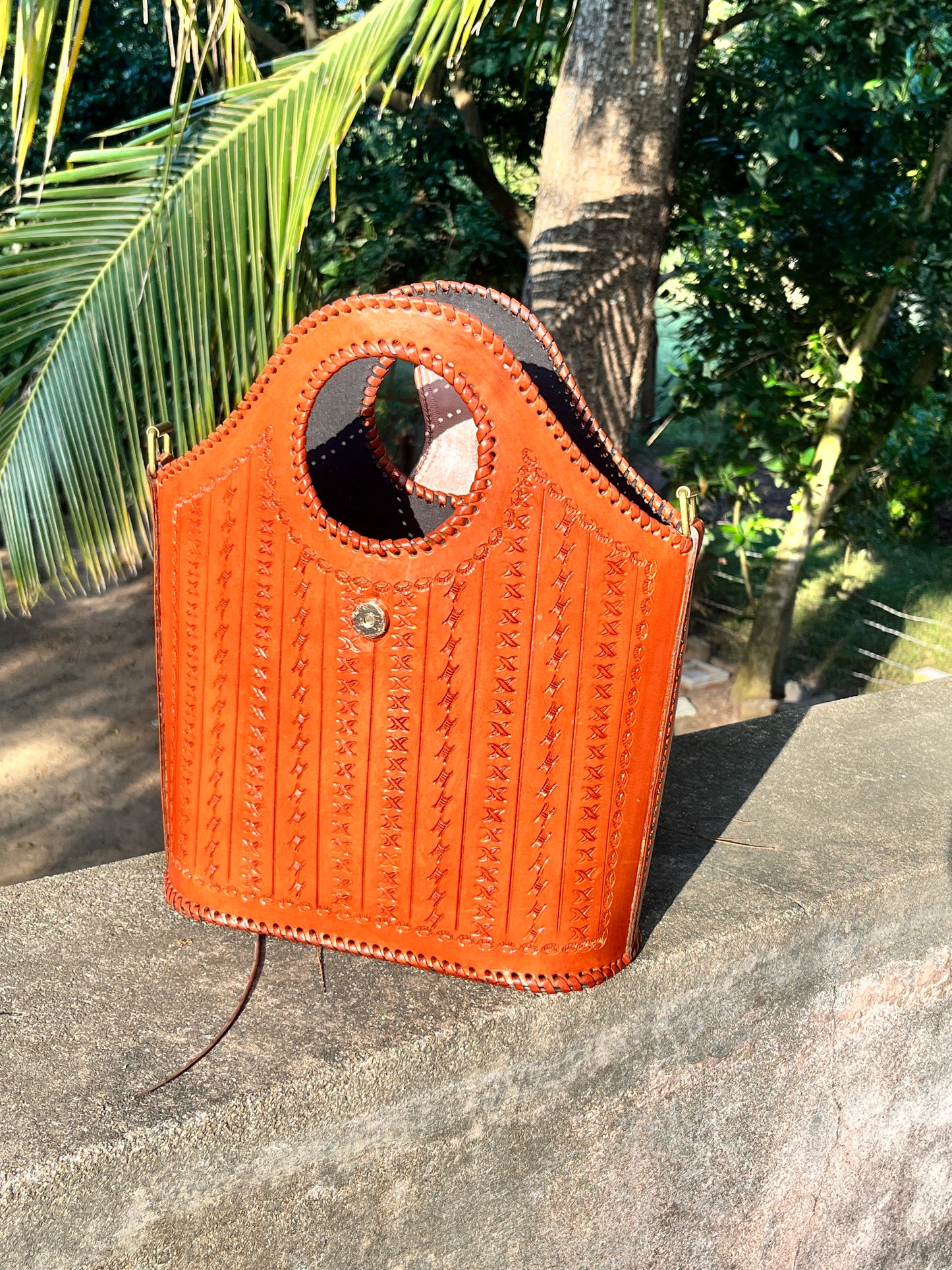 Zygma Handmade Genuine Leather Tote Sling Bag for Women – Deep Red Embossed Design