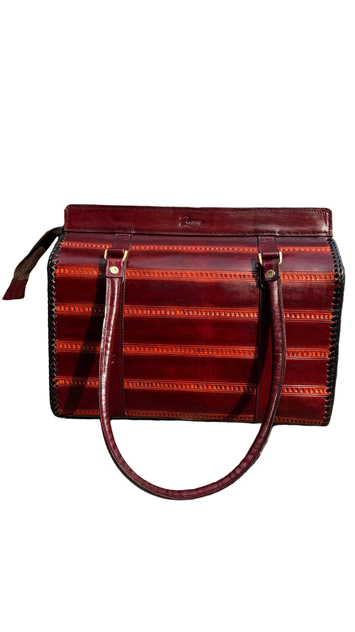 Zygma Ribbed Oxblood Satchel — Genuine Leather