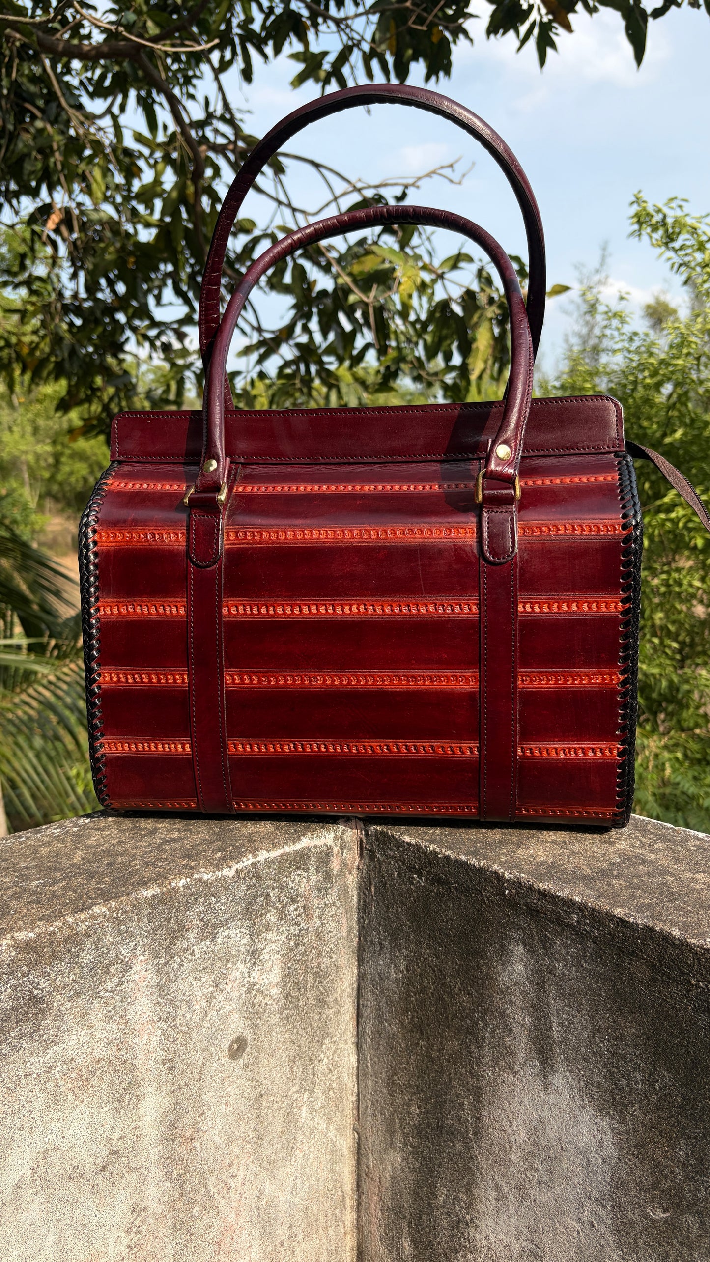 Zygma Ribbed Oxblood Satchel — Genuine Leather