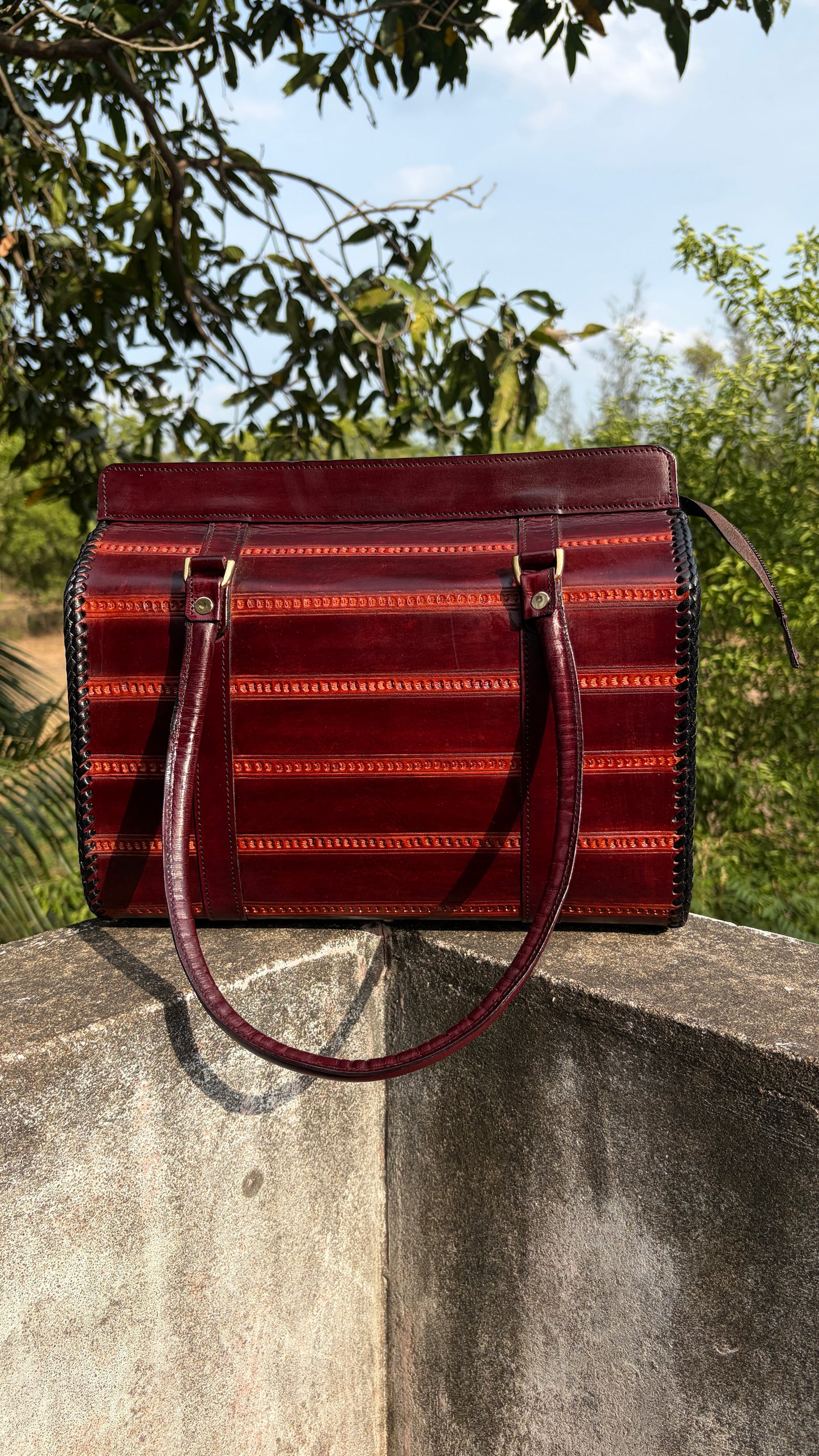 Zygma Ribbed Oxblood Satchel — Genuine Leather