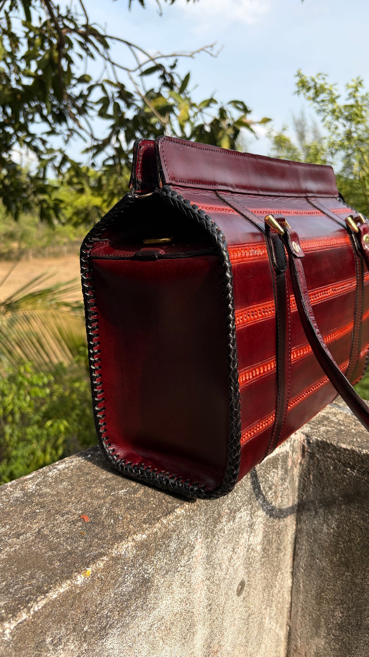 Zygma Ribbed Oxblood Satchel — Genuine Leather