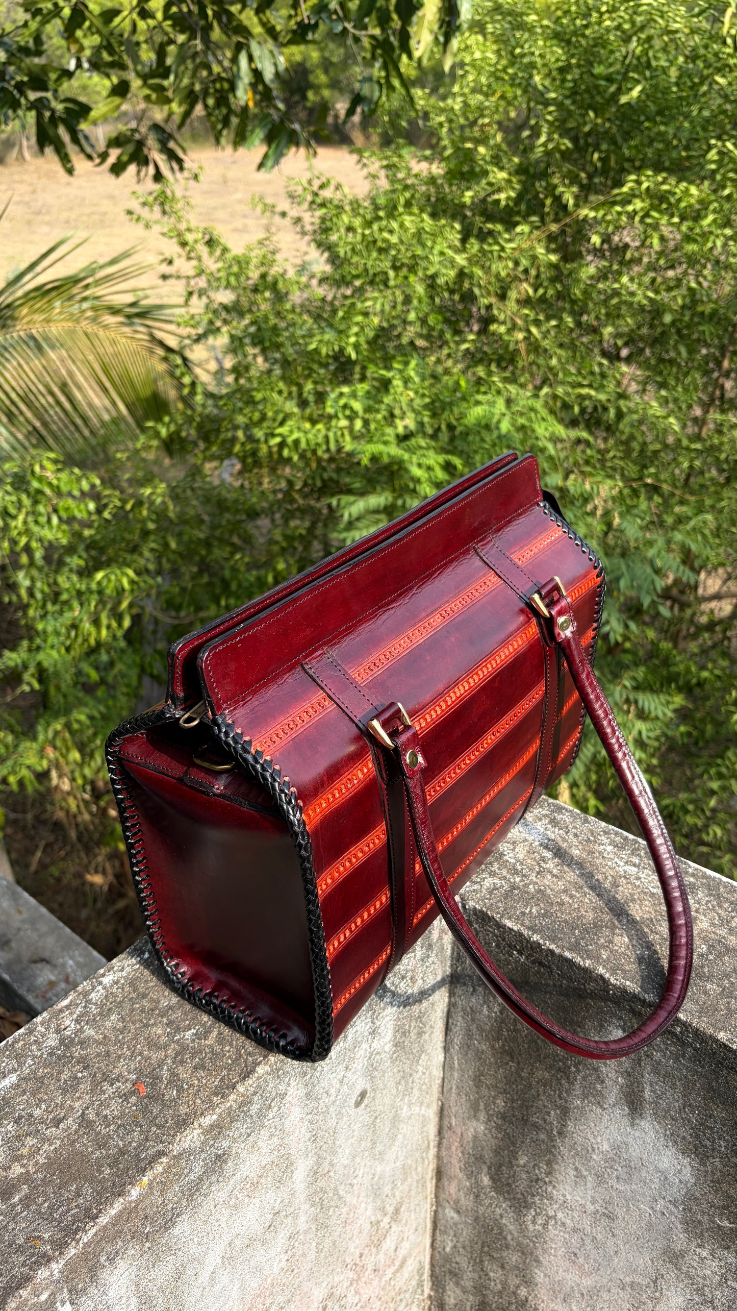 Zygma Ribbed Oxblood Satchel — Genuine Leather