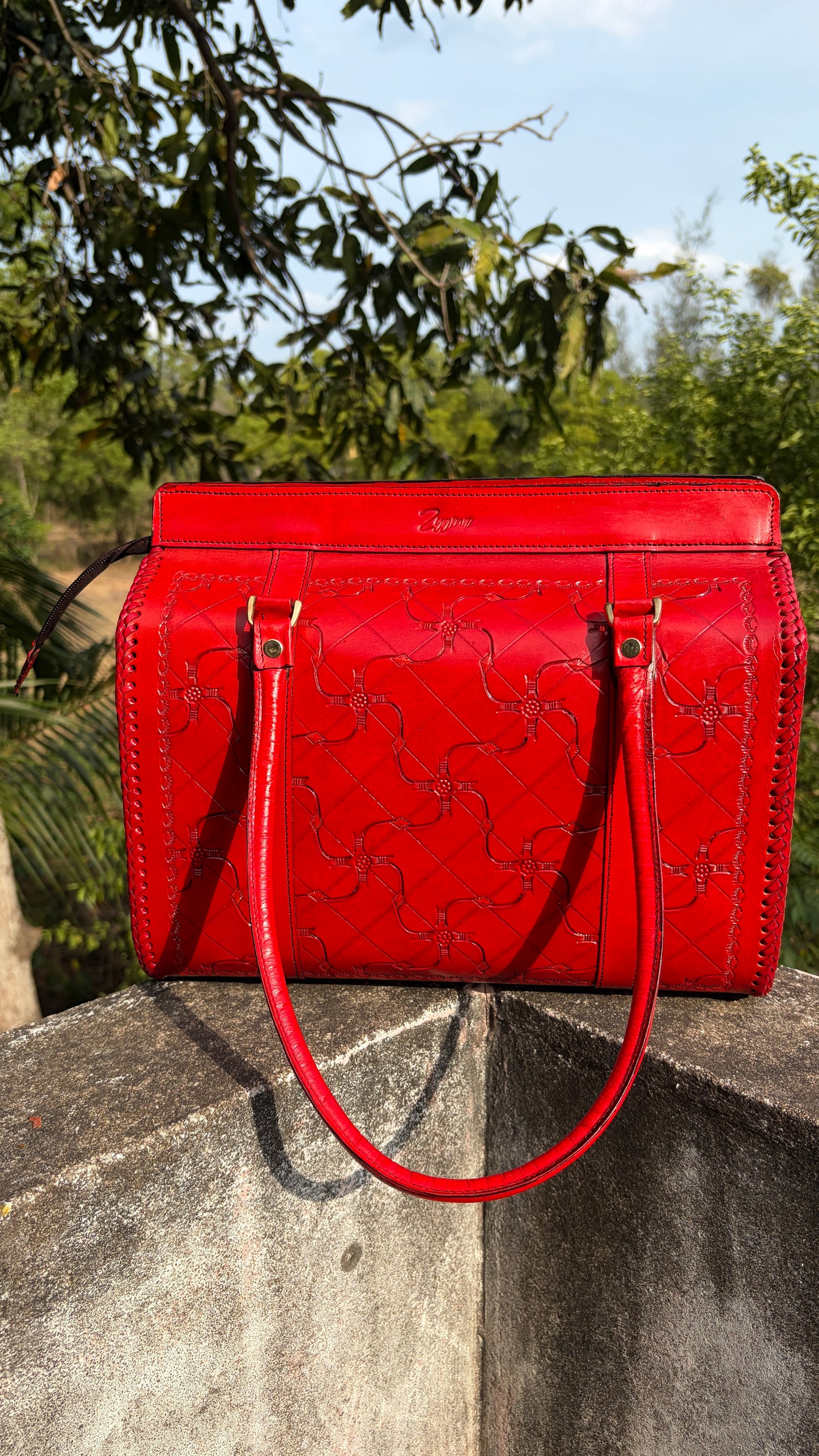 Zygma Embossed Red Tote — Genuine Leather
