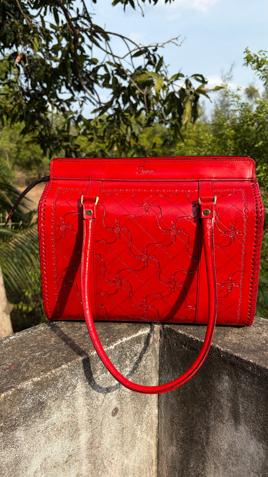Zygma Embossed Red Tote — Genuine Leather
