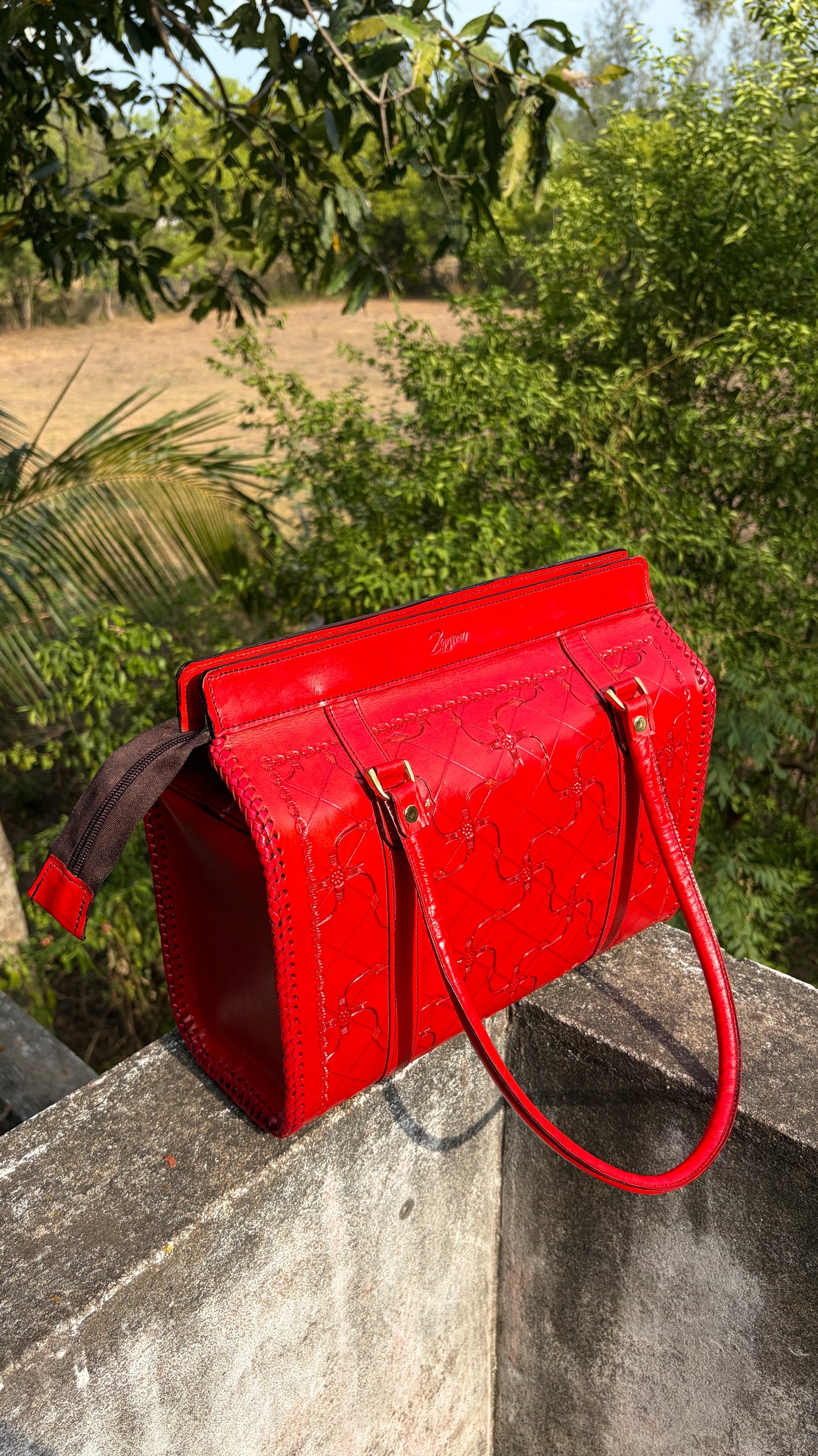 Zygma Embossed Red Tote — Genuine Leather