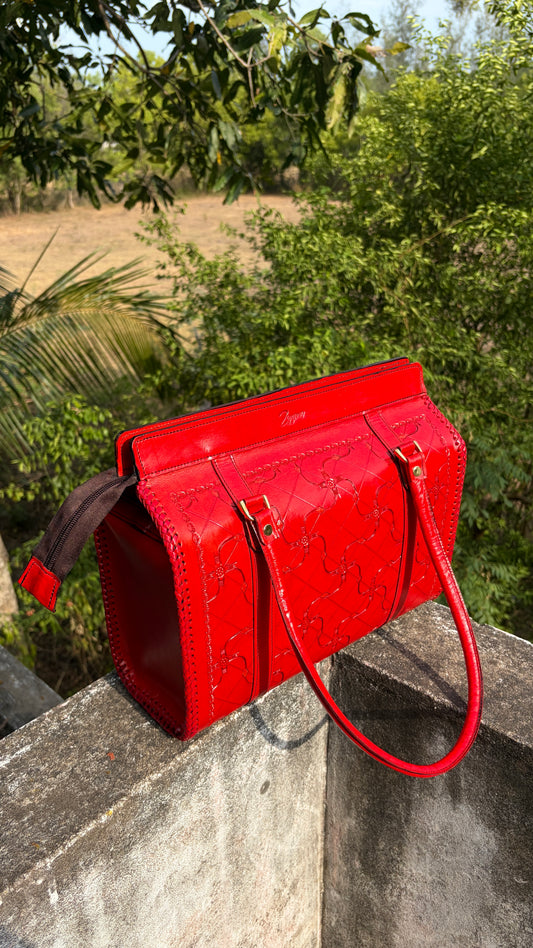 Zygma Embossed Red Tote — Genuine Leather