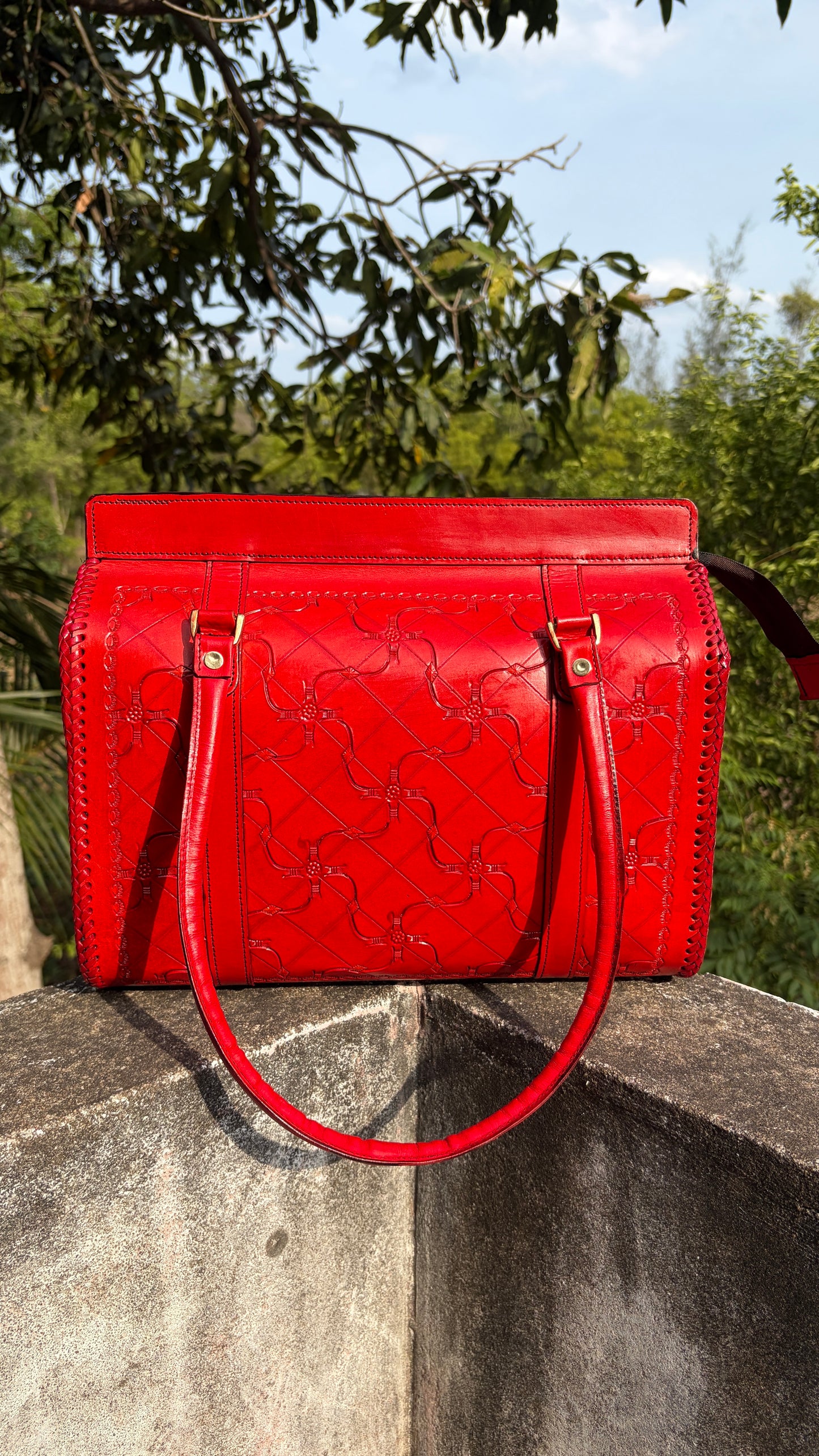 Zygma Embossed Red Tote — Genuine Leather