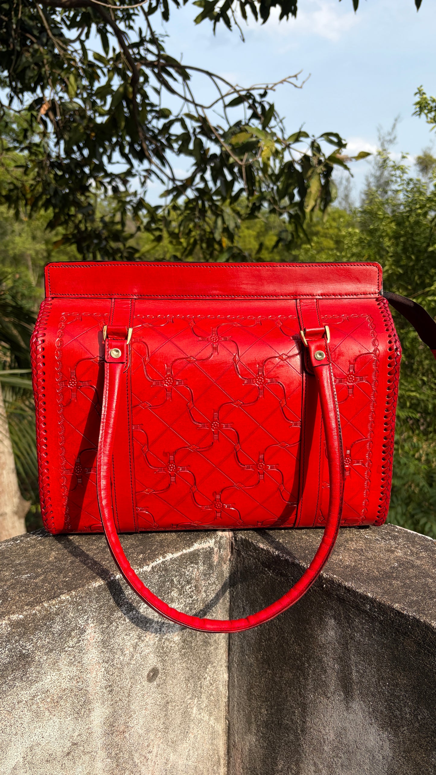 Zygma Embossed Red Tote — Genuine Leather