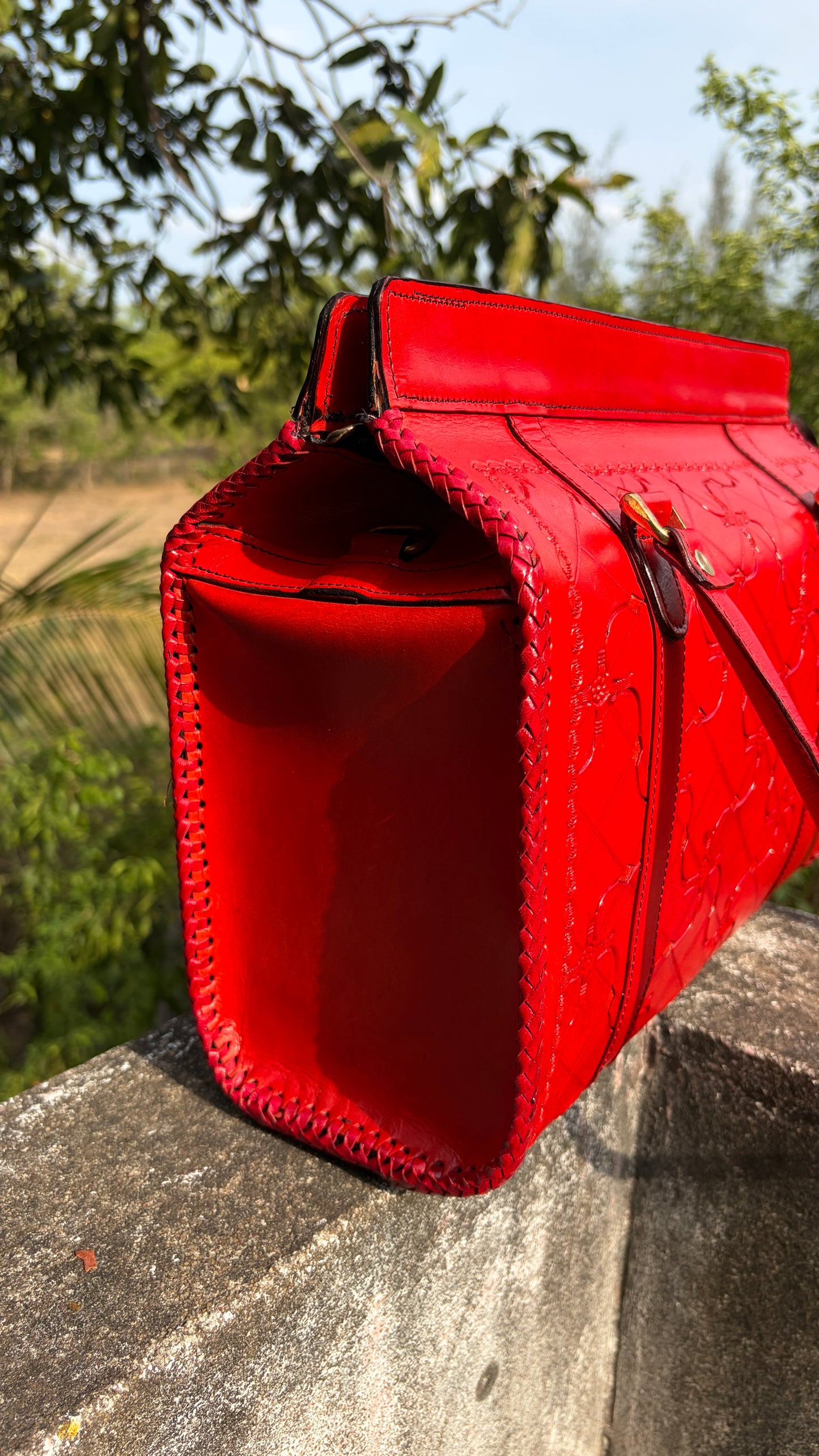 Zygma Embossed Red Tote — Genuine Leather