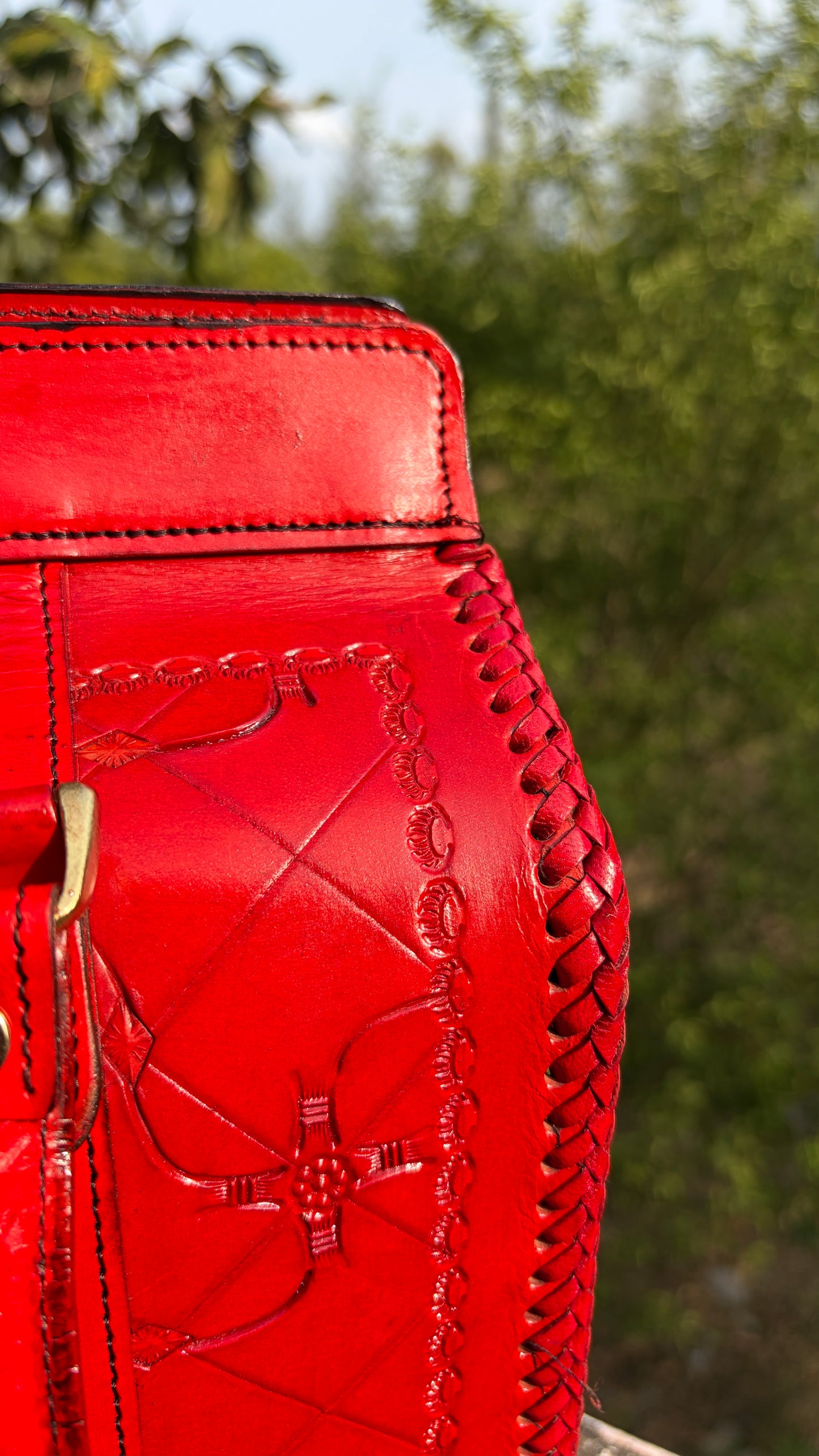 Zygma Embossed Red Tote — Genuine Leather