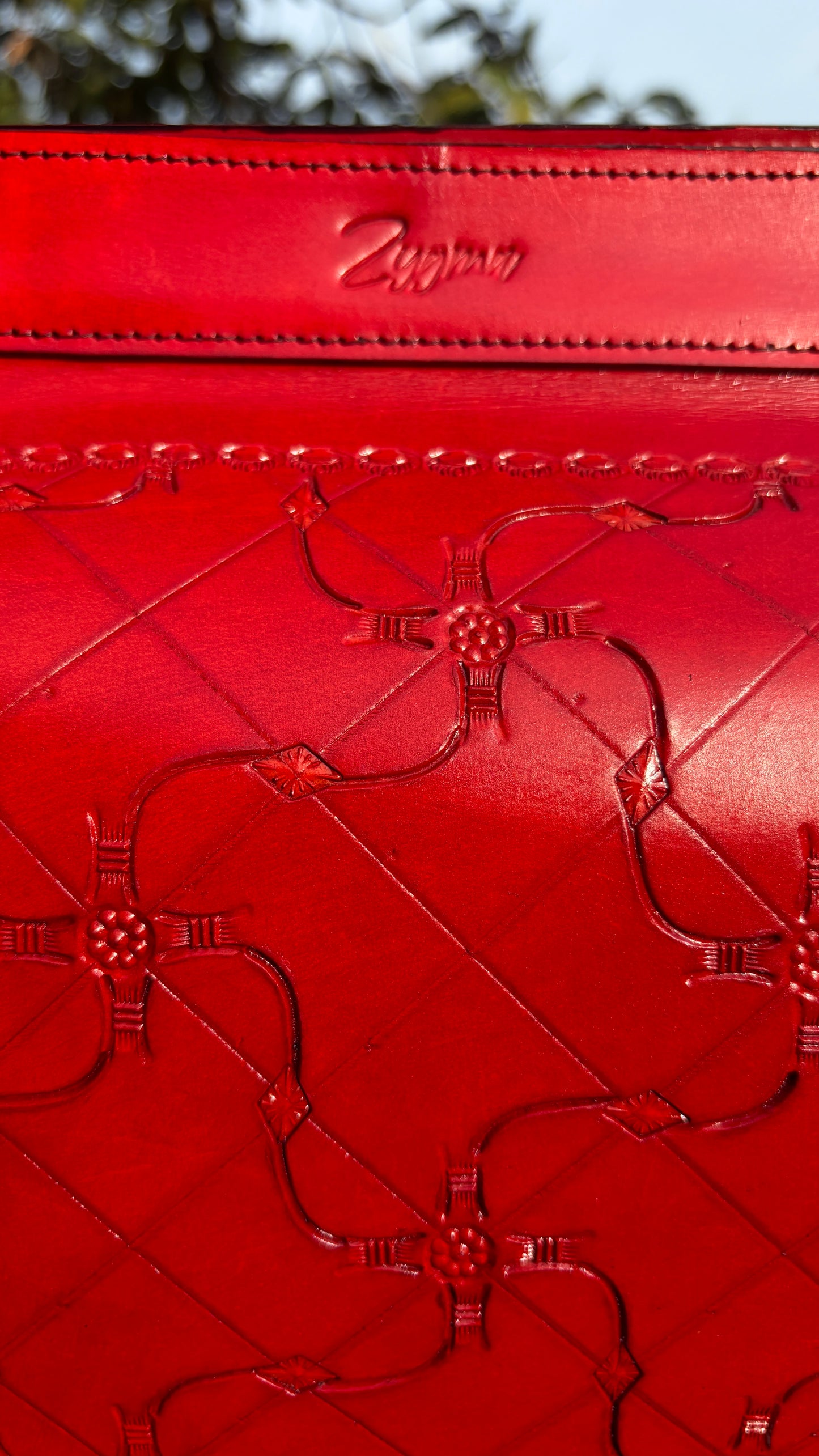 Zygma Embossed Red Tote — Genuine Leather