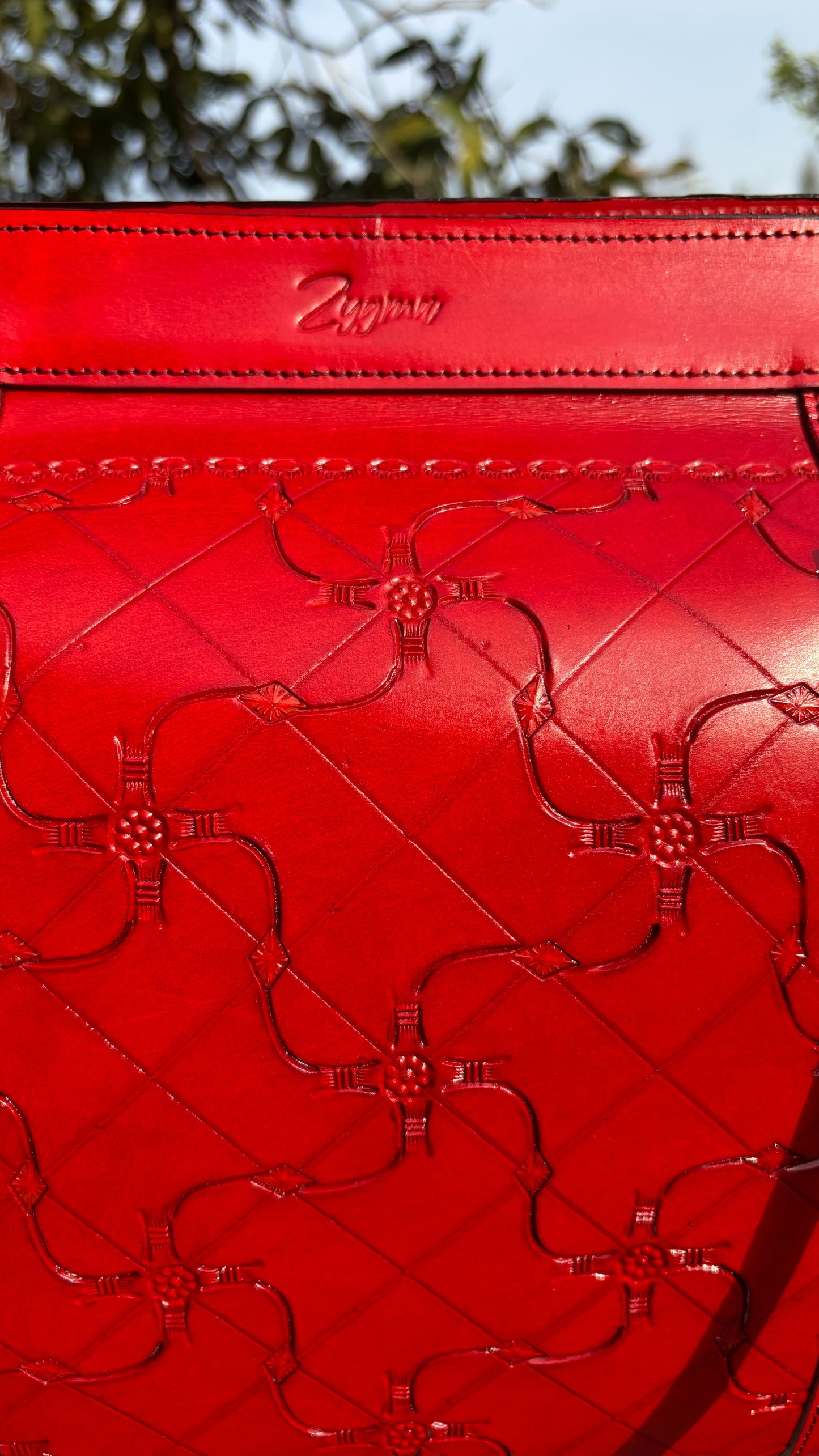 Zygma Embossed Red Tote — Genuine Leather